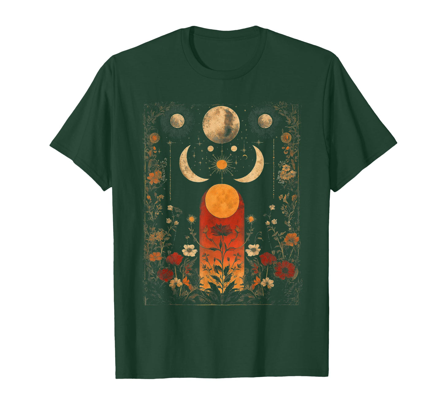 Lunar Flower Garden Moon Phase Celestial Botanical T-Shirt