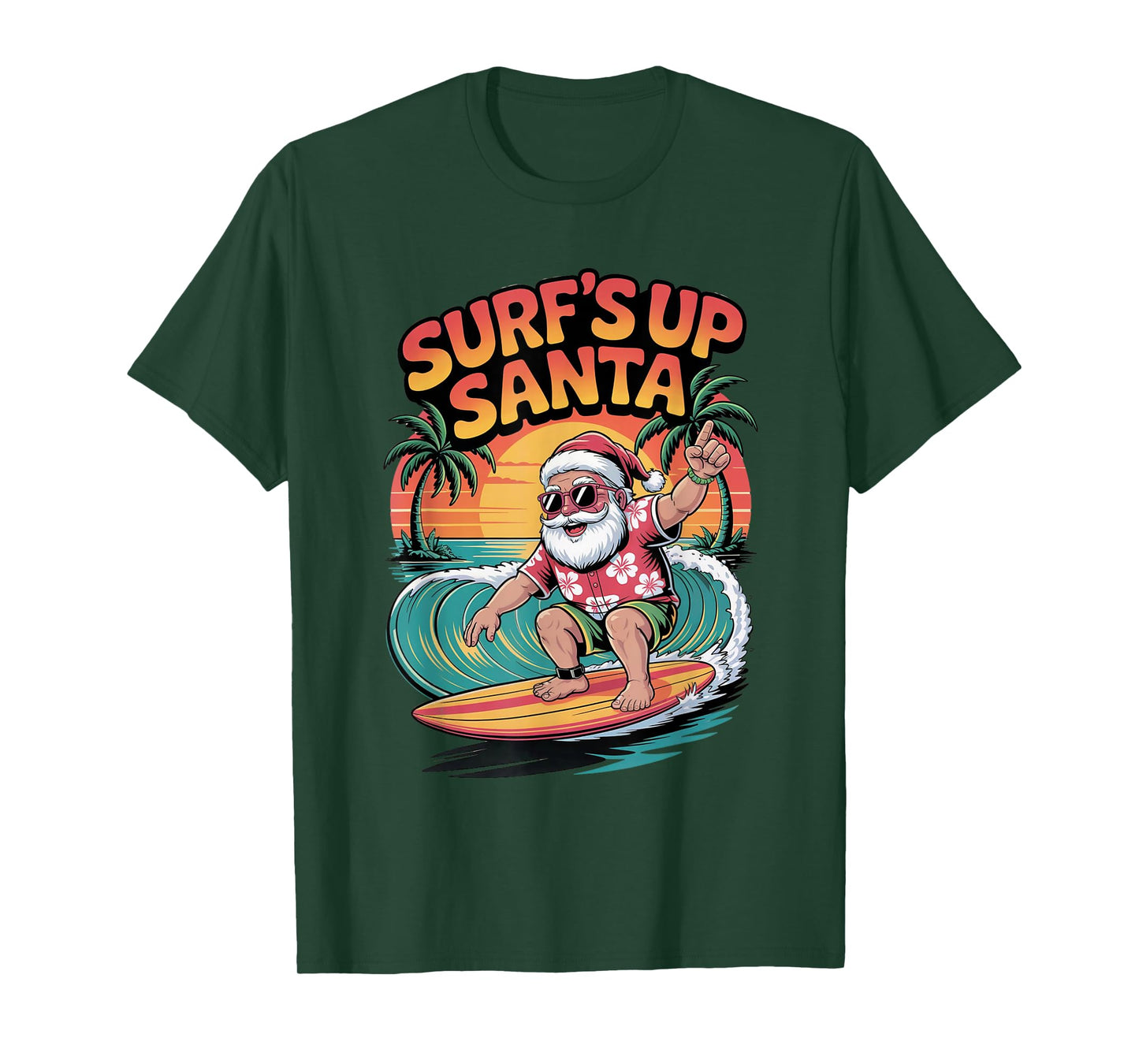 Surf’s Up Santa Retro Tropical Christmas Holiday Vibes T-Shirt