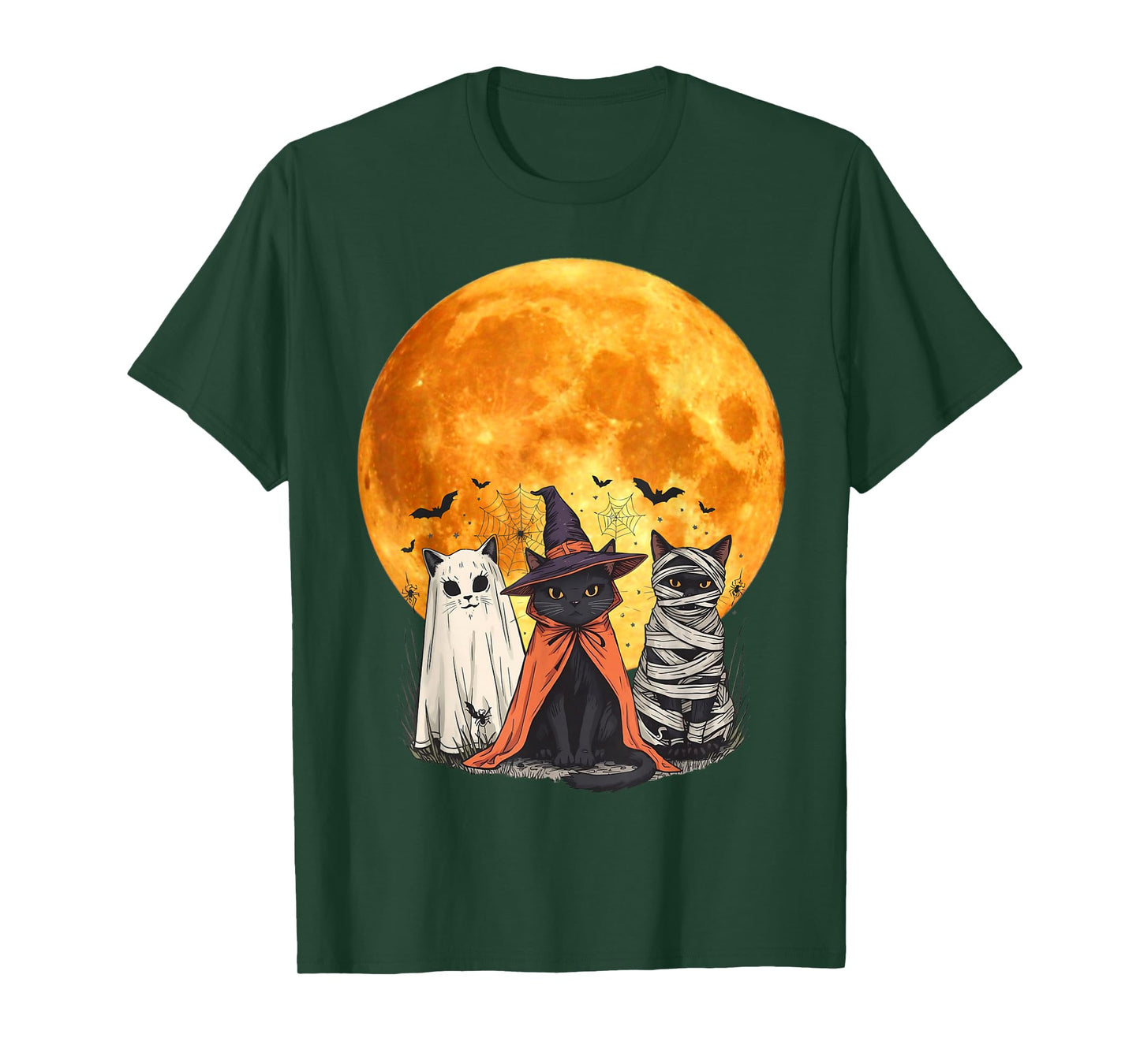 Retro Black Cat Witch Scary Halloween Moon T-Shirt