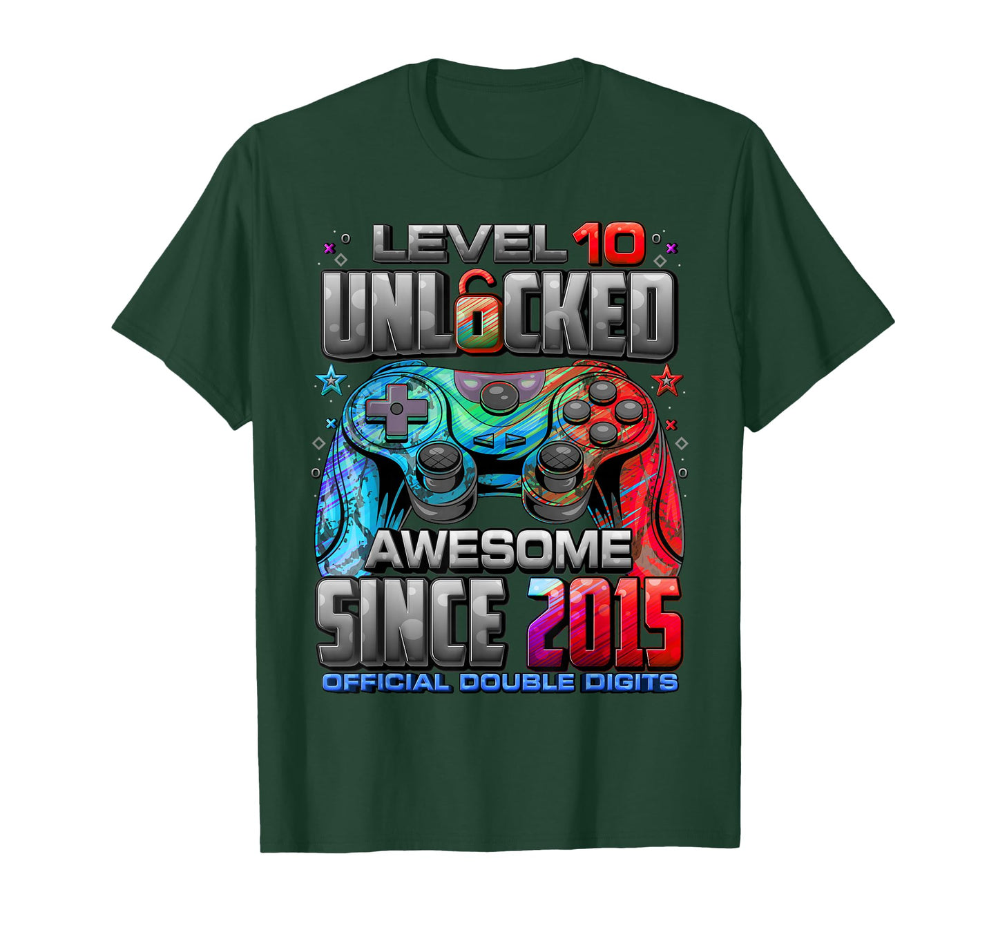 Level 10 Unlocked Awesome Since 2015 10th Birthday Gaming T-Shirt