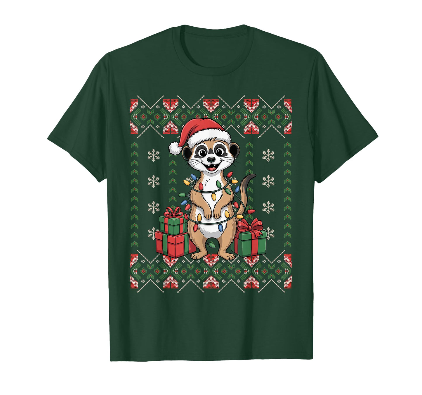Santa Meerkat Christmas Ugly Sweater Funny Holiday Pajamas T-Shirt