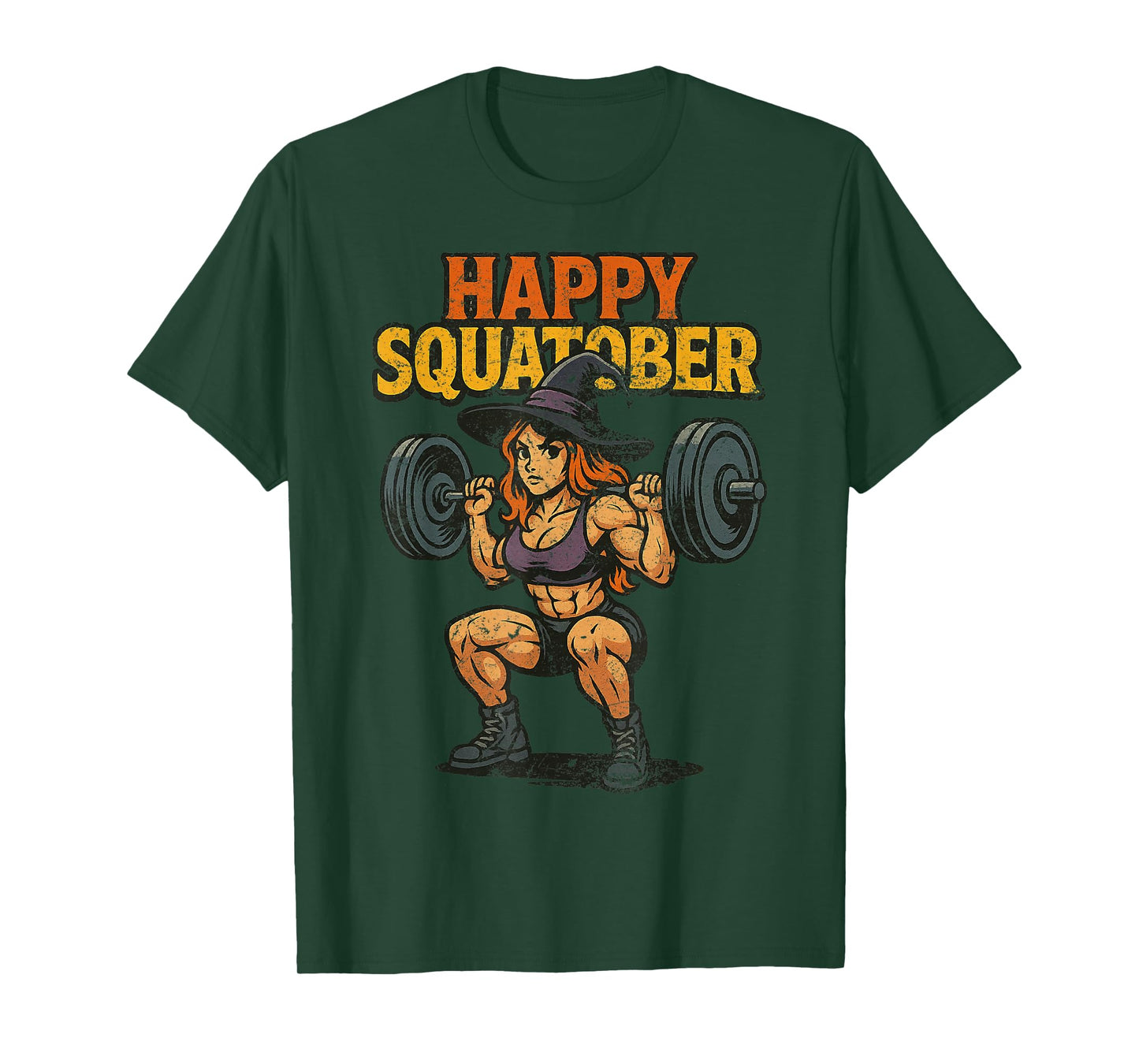 Happy Squatober Leg Day Challenge Vintage Halloween Witch T-Shirt