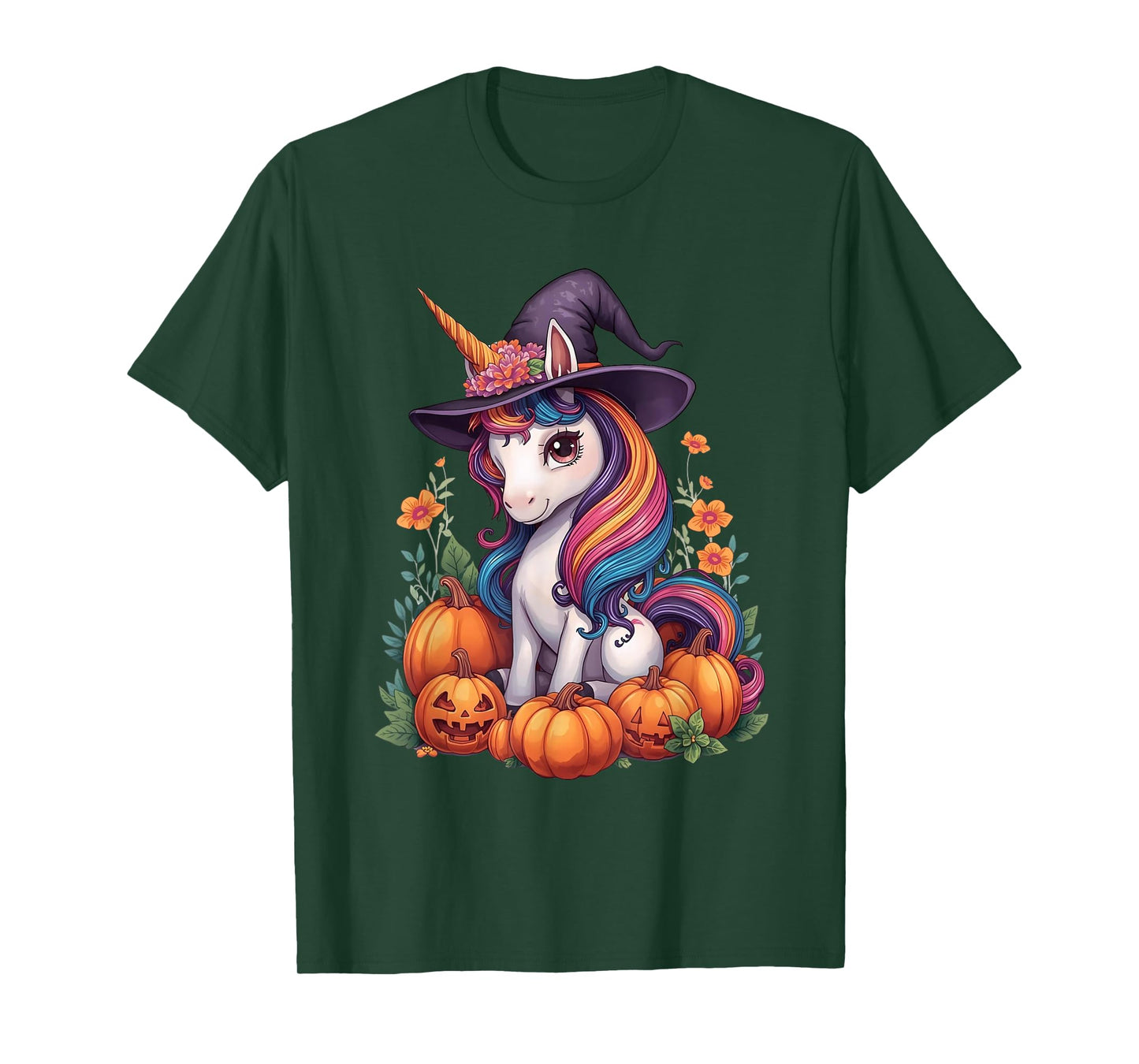 Cute Floral Unicorn Witch Halloween Matching Family Kids T-Shirt