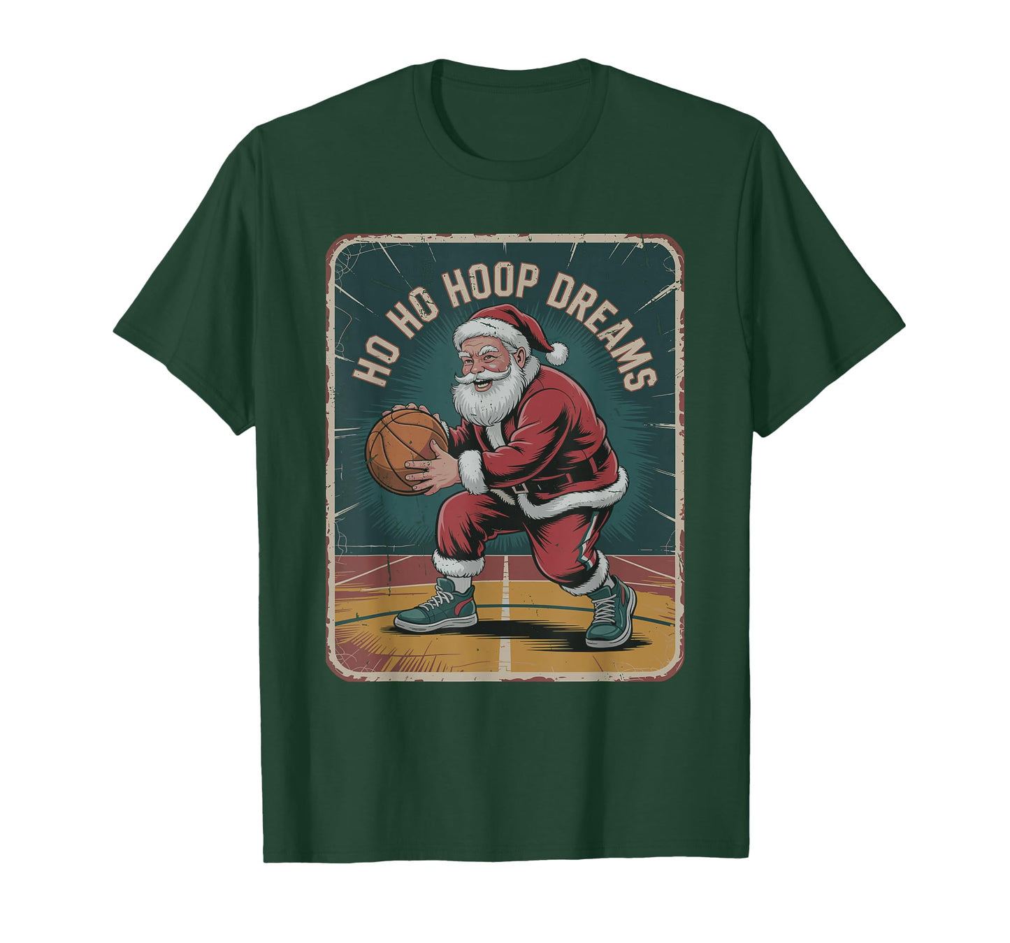 Vintage Santa Playing Basketball Retro Christmas Holiday T-Shirt