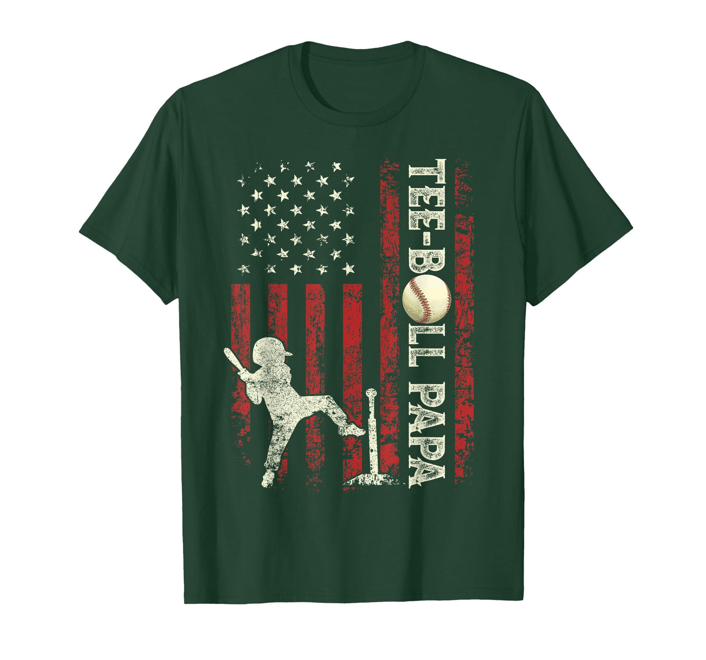 Tee-Ball Papa US Flag Gifts Dad Men Patriotic Fathers Day T-Shirt