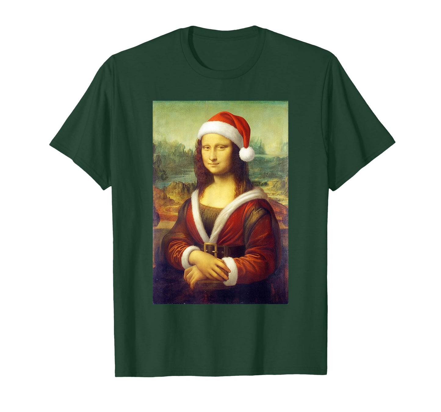 Mona Lisa Santa Hat Christmas Art Funny Parody T-Shirt