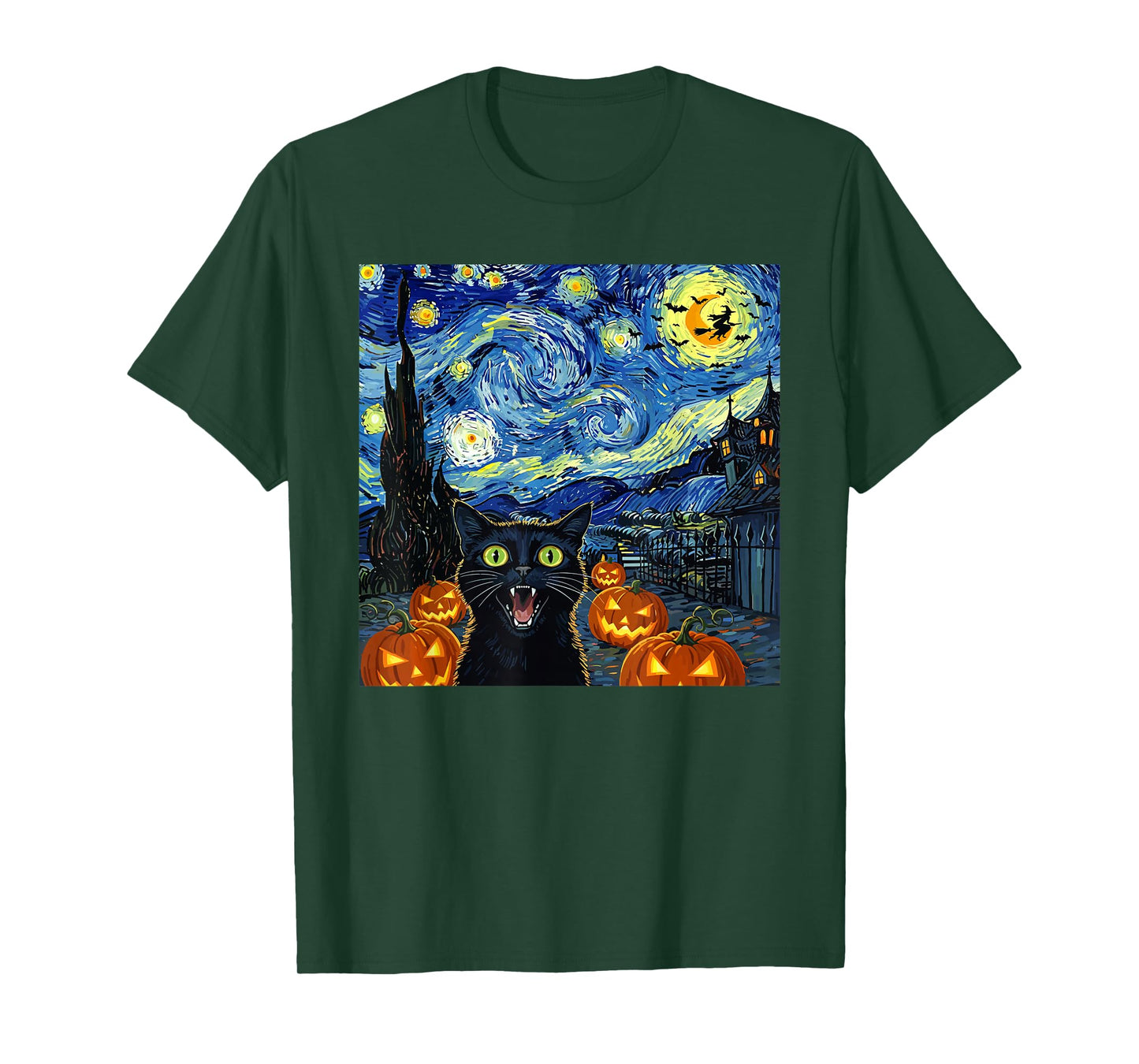 Halloween Black Cat Starry Night Witch Pumpkin Moon T-Shirt