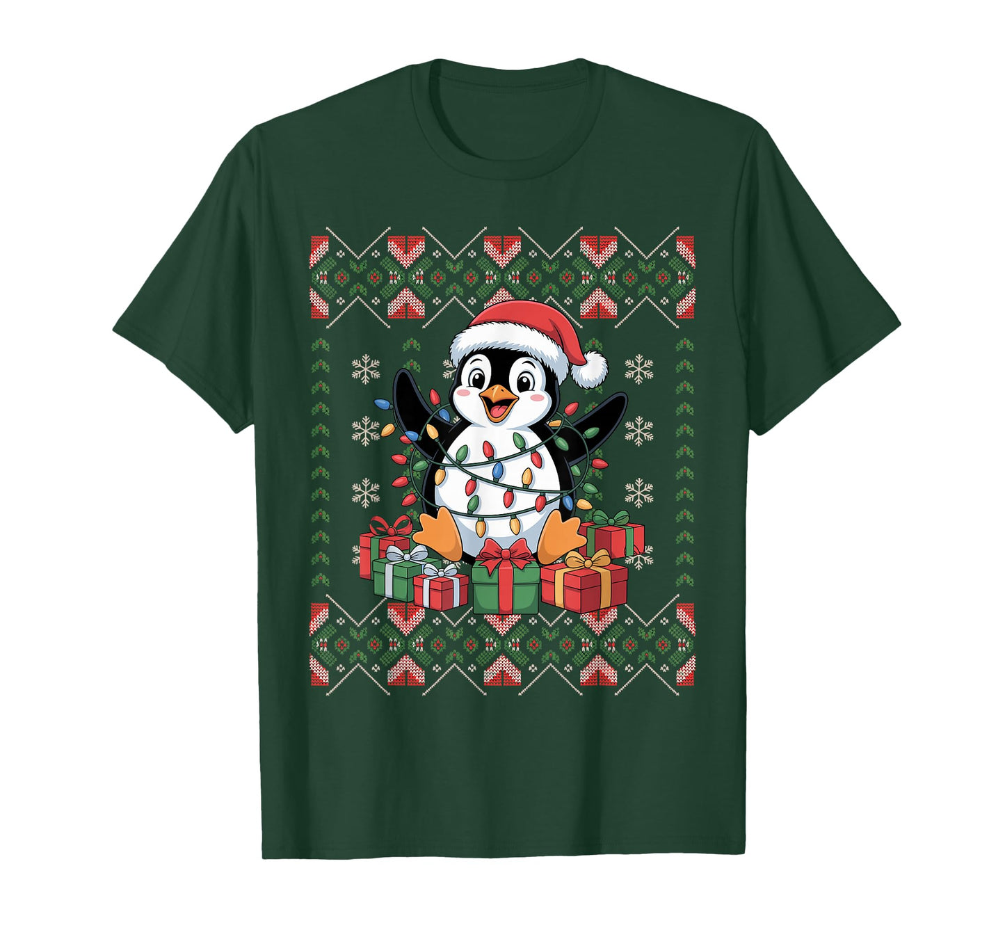 Santa Penguin Christmas Ugly Sweater Funny Holiday Pajamas T-Shirt