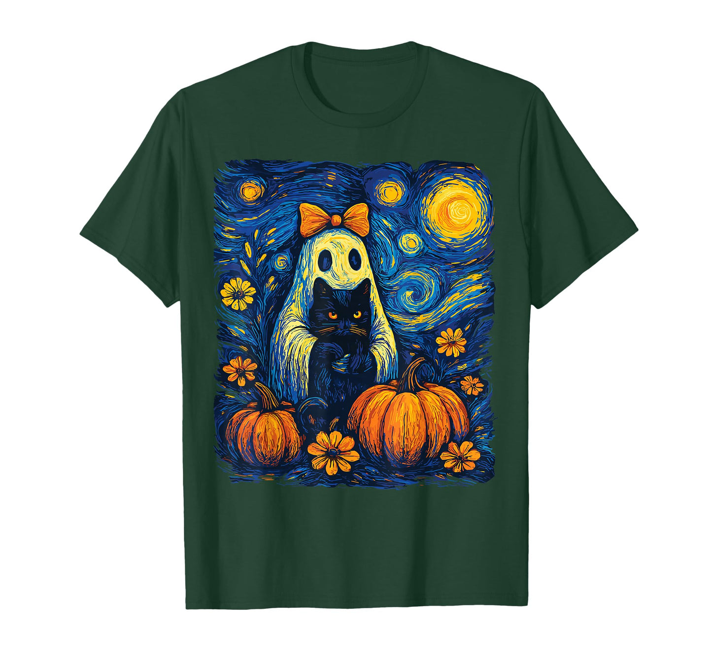 Retro Halloween Ghost Holding Black Cat Costume Men Women T- T-Shirt