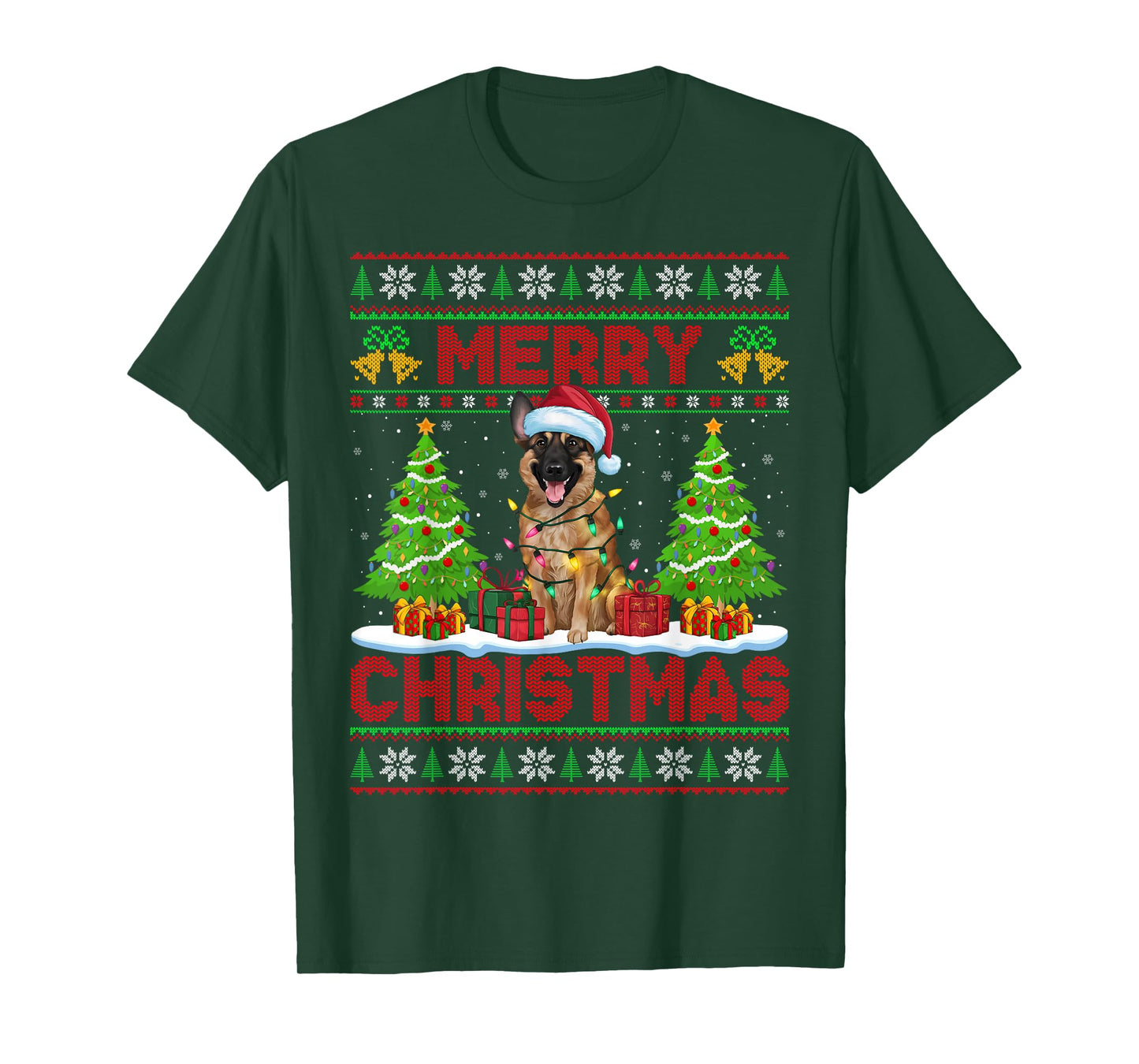 Belgian Shepherd Ugly Christmas Sweaters Pet Dog Lights Xmas T-Shirt
