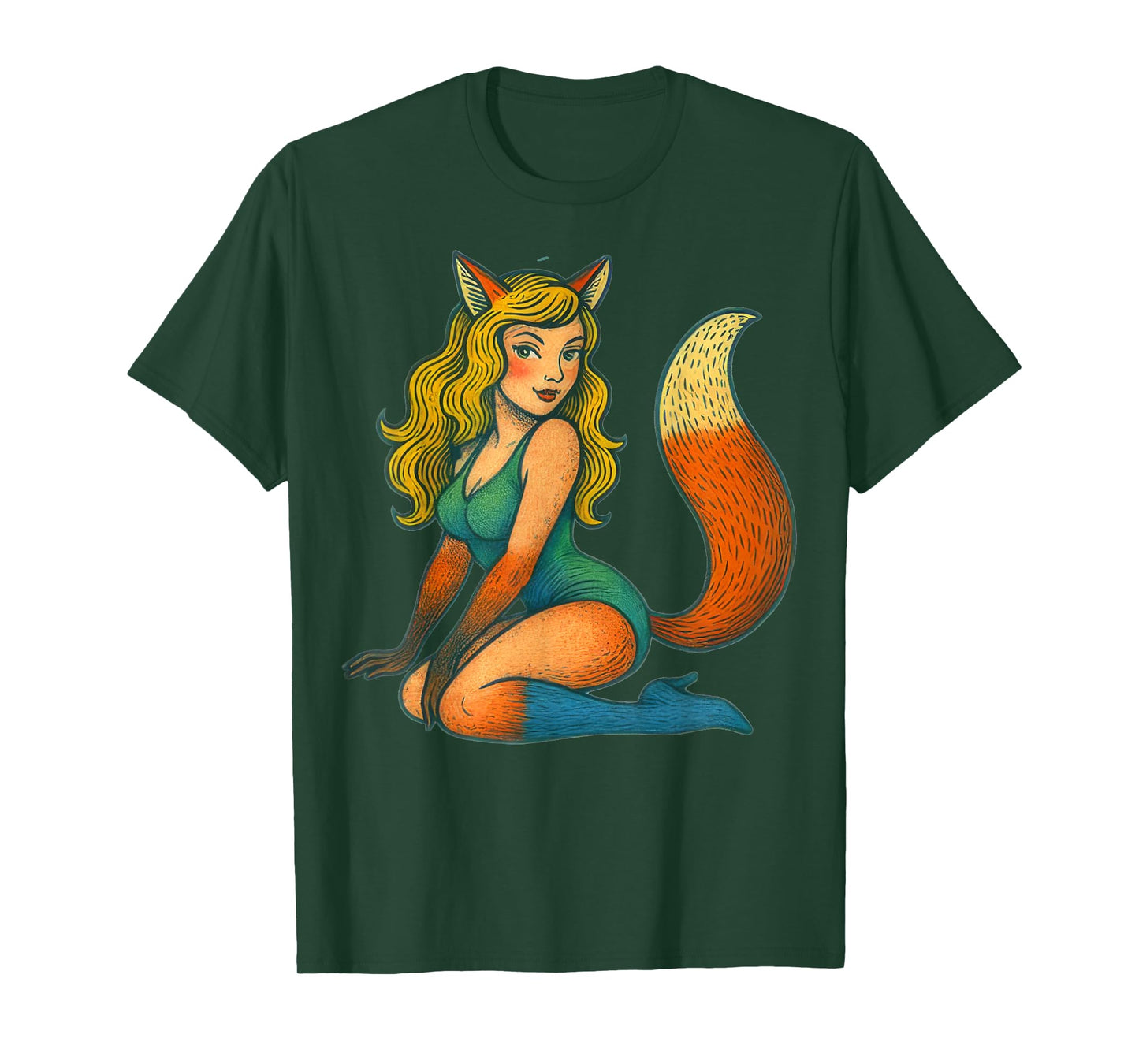 Fox Girl Pinup Retro Style Halloween Witch Pinup T-Shirt