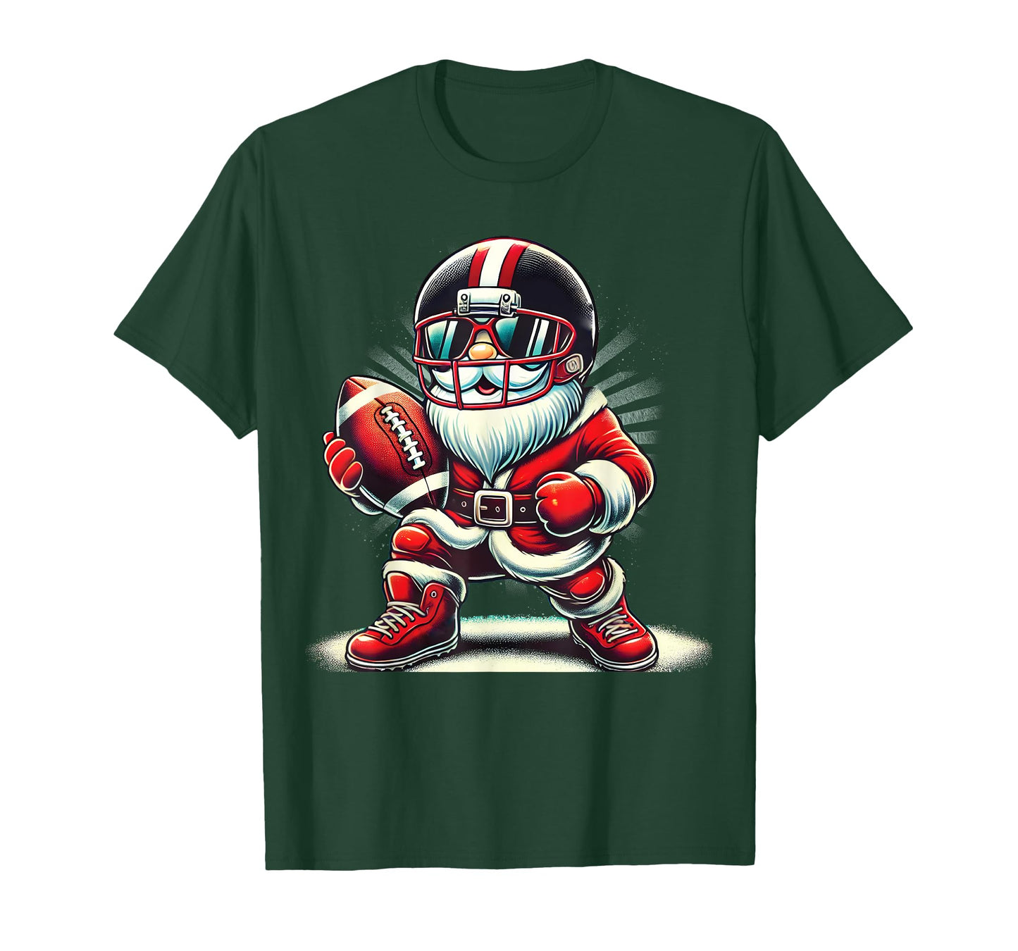 Christmas Santa Claus Football Lineman Quarterback Boys Kids T-Shirt