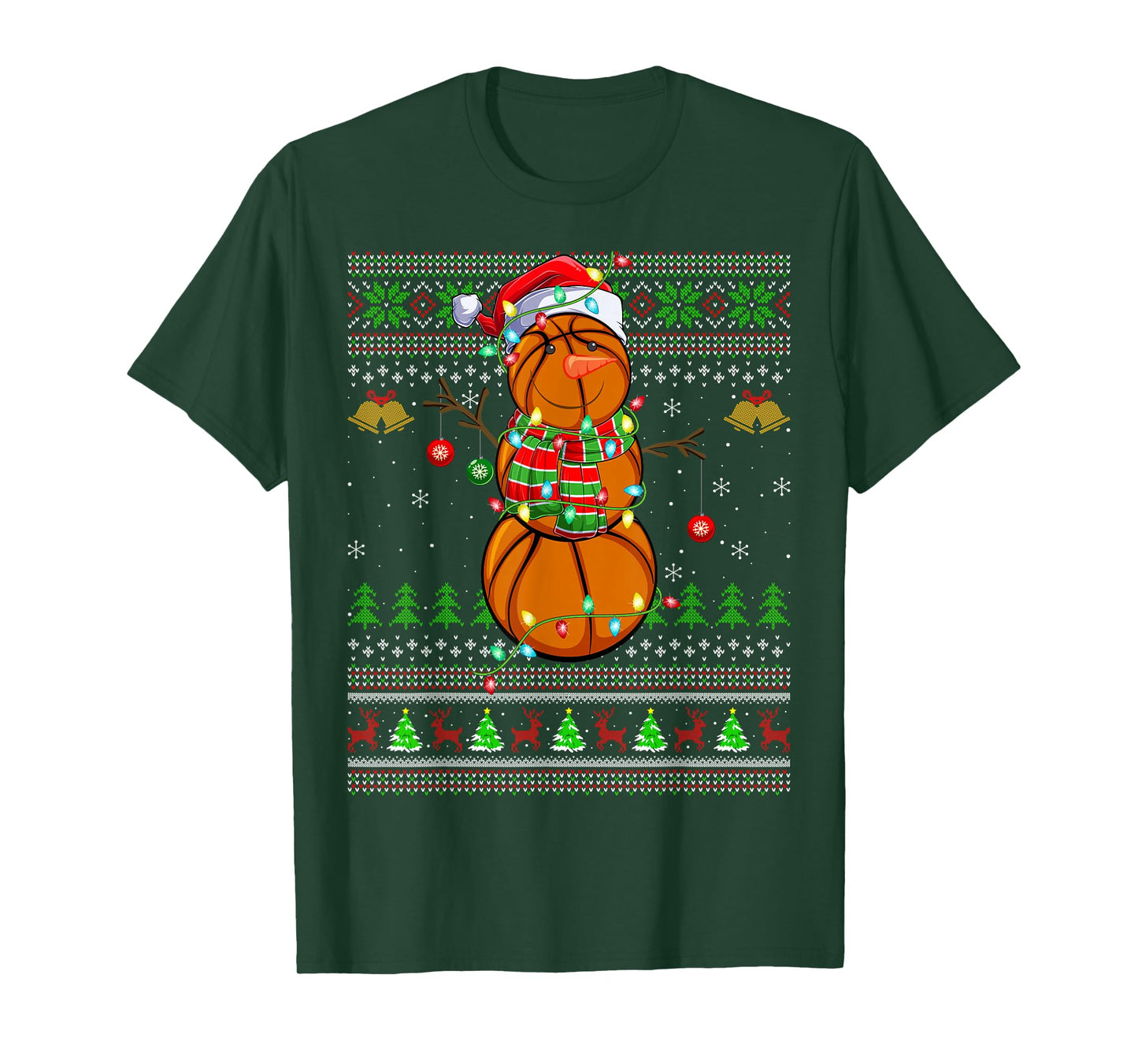 Basketball Snowman Ugly Christmas Sweater Sports Player Xmas T-Shirt