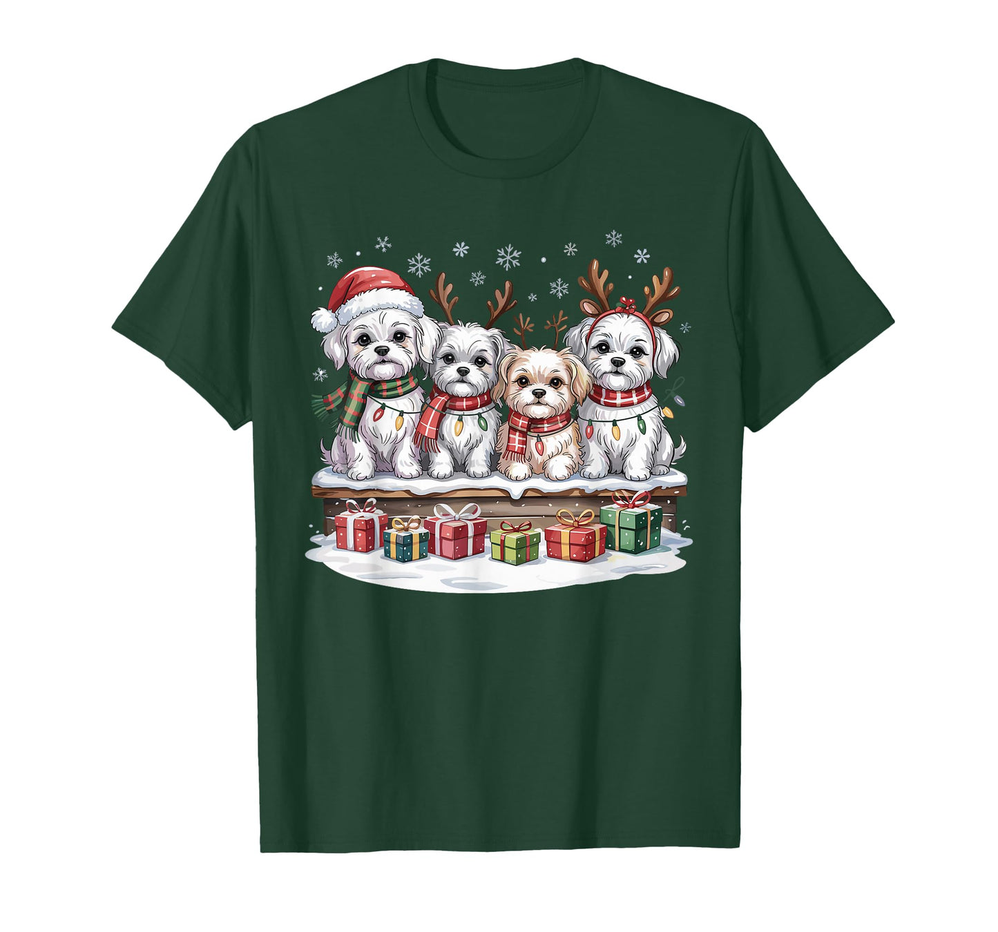Cute Maltese Christmas Puppies Dog Lovers Funny Holiday T-Shirt