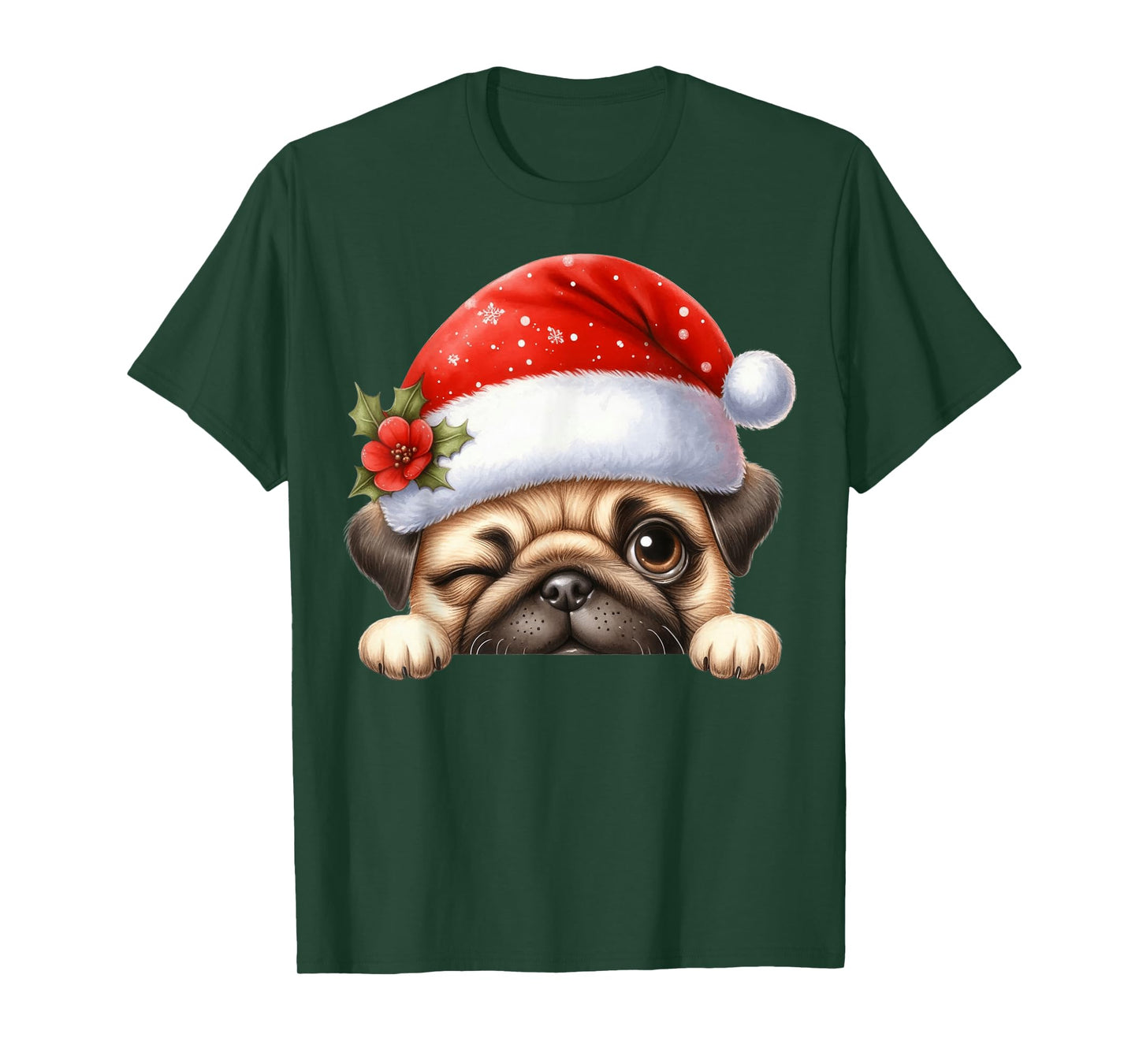 Pug Dog Christmas Santa Hat Dog Mom Dad T-Shirt