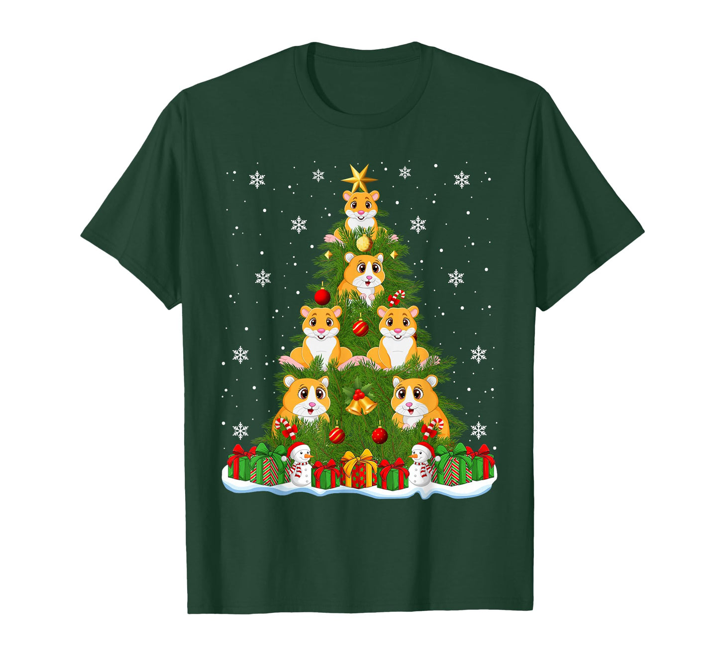 Cute Hamster Christmas Tree Holiday Decor Funny Xmas Lights T-Shirt