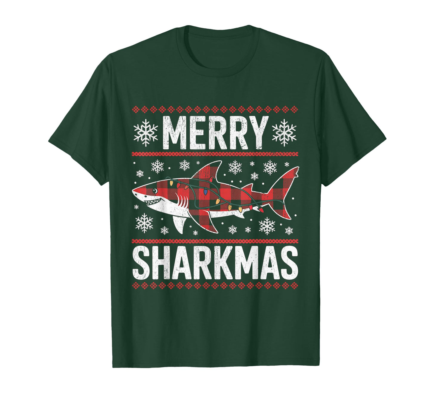 Merry Sharkmas Funny Shark Santa Hat Ugly Christmas Sweater T-Shirt