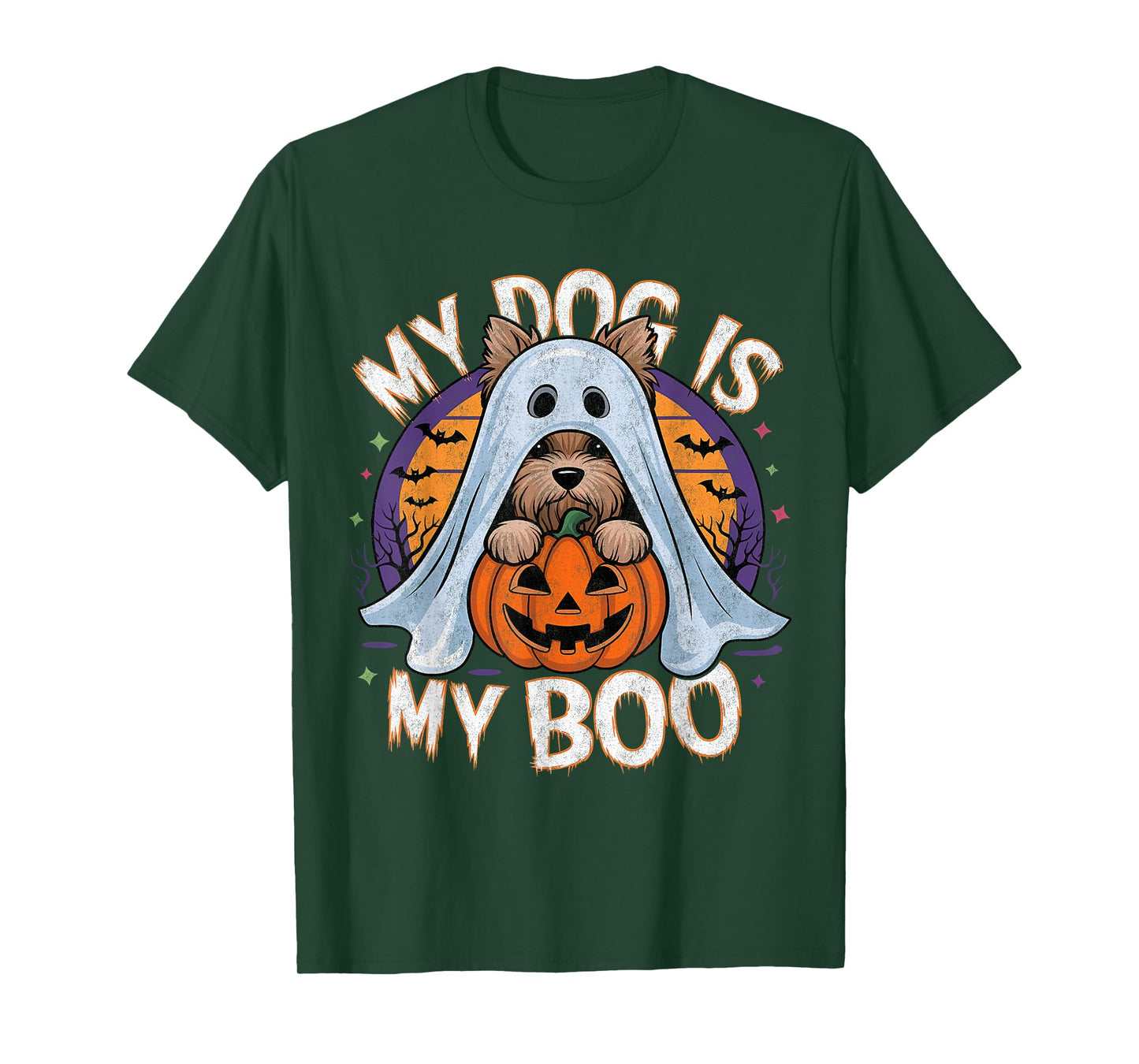 Halloween Dog Costume Vintage Ghost Yorkie My Dog Is My Boo T-Shirt
