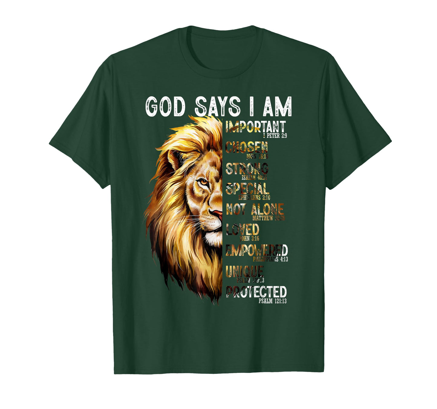 God Says I Am Christian Lion Men Religious Bible Verse T-Shirt