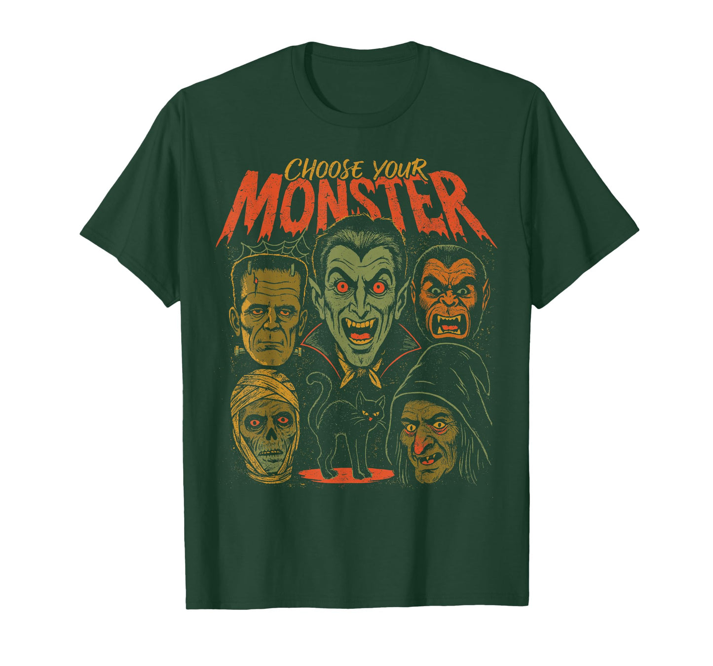Retro Halloween Monsters Video Game Mummy Cat Werewolf T-Shirt