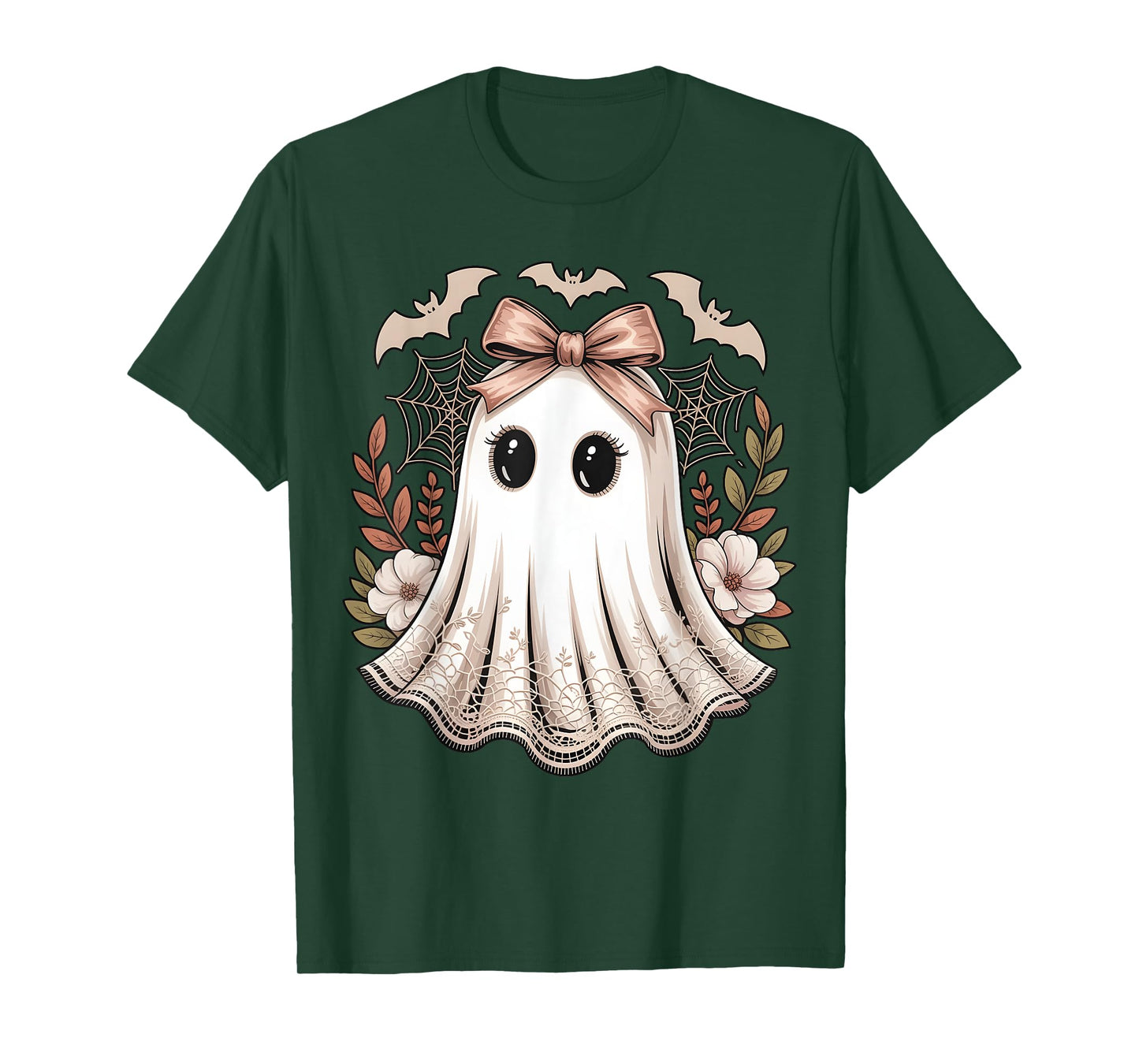Cute Kawaii Ghost Bow Floral Halloween Girls Toddler Kids T-Shirt