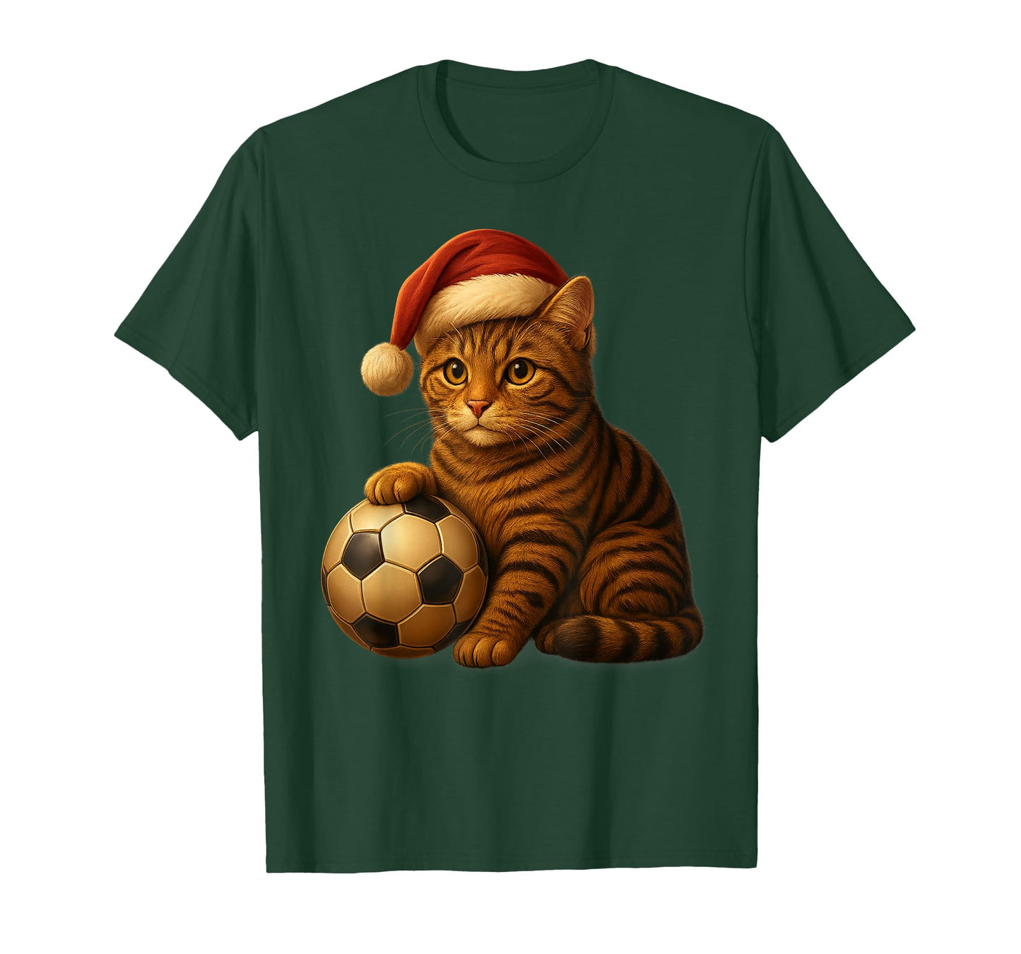 Cat Christmas Tees Santa Playing Soccer Funny Xmas Football T-Shirt