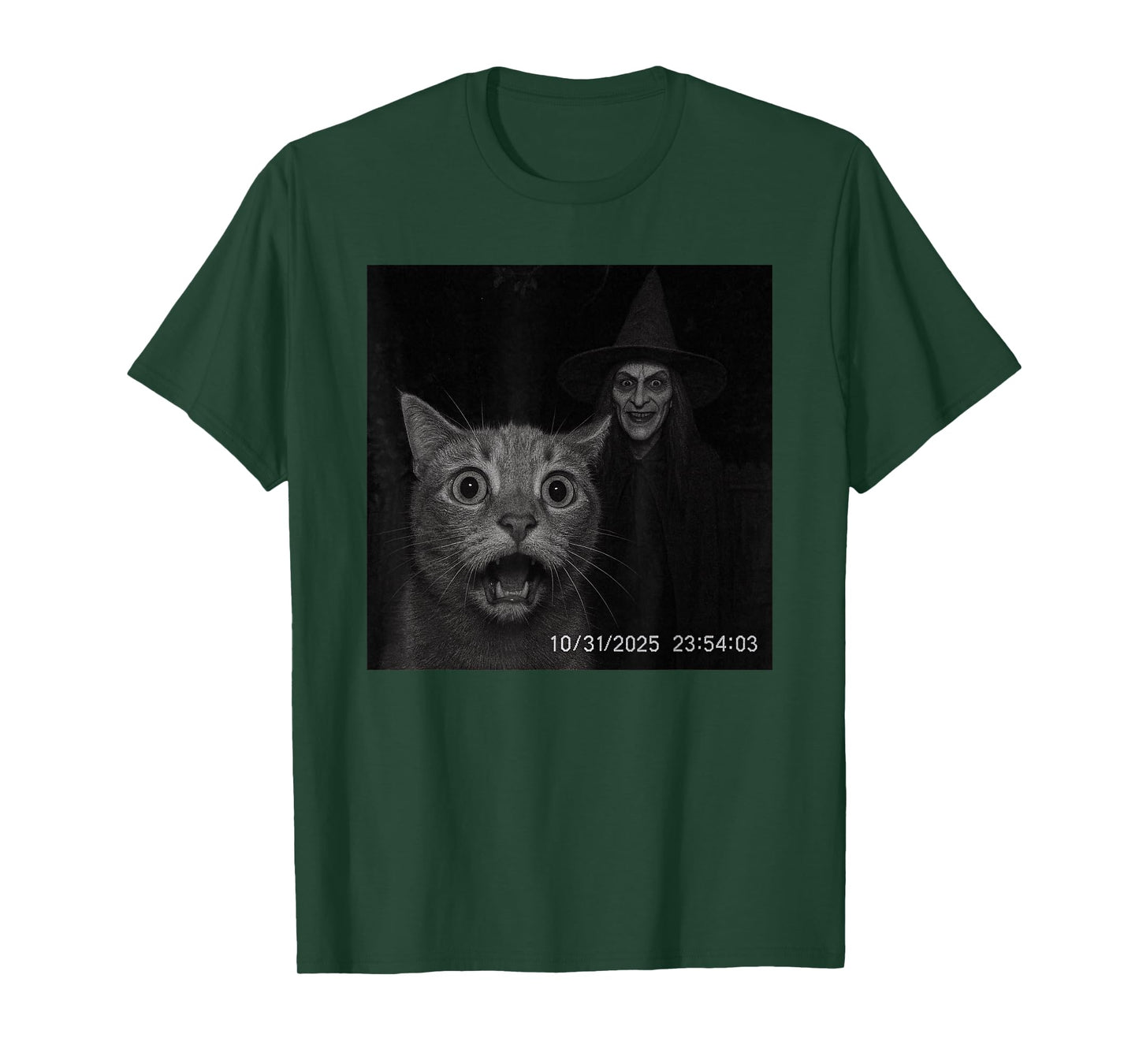 Funny Cat On Security Camera with Witch Halloween T-Shirt