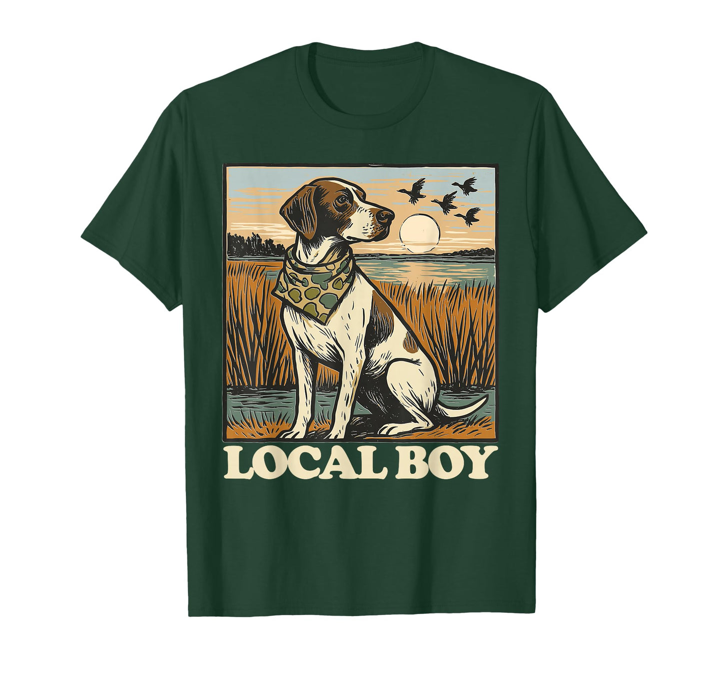 Local Boy GSP Pointer Hunting Dog Marsh Scene Sunset Vintage T-Shirt