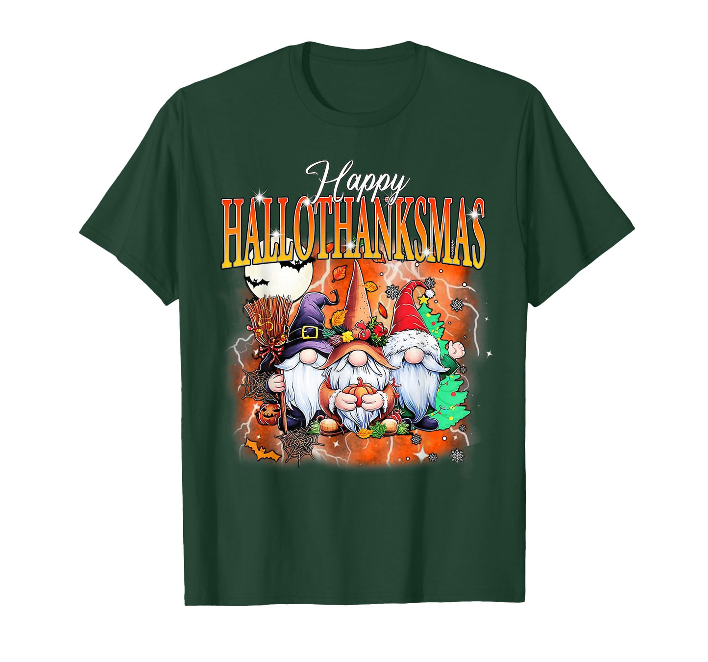 Happy Hallothanksmas Gnomes Lover Halloween Merry Christmas T-Shirt