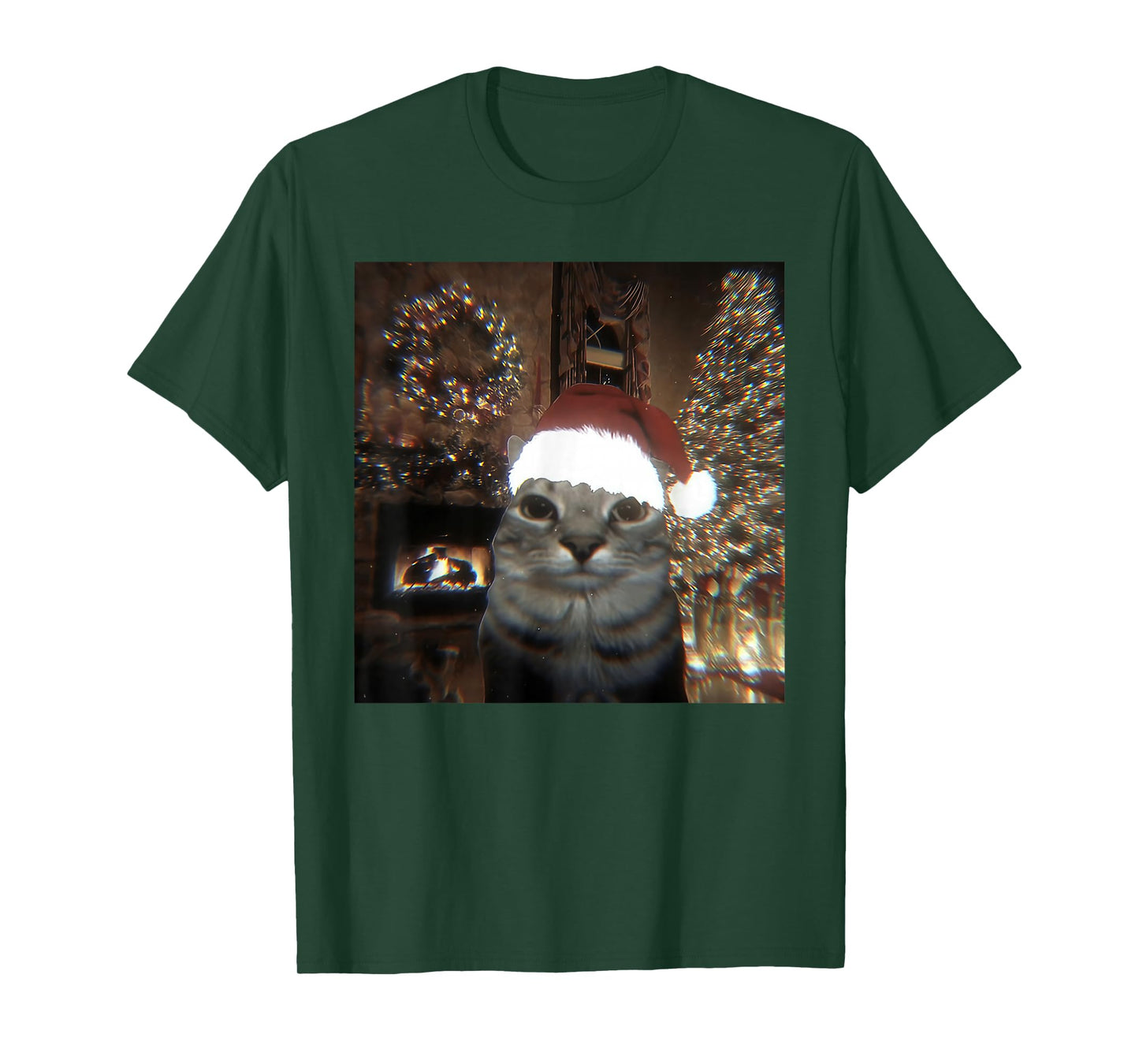 Funny Meme Cat Taking A Selfie Christmas Xmas Lights Holiday T-Shirt