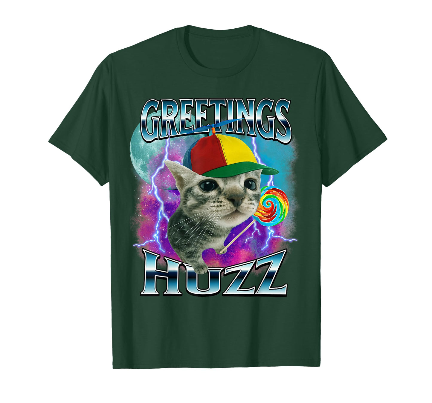 Greetings Huzz Funny Cat Meme Lovers Silly Cats Brainrot T-Shirt