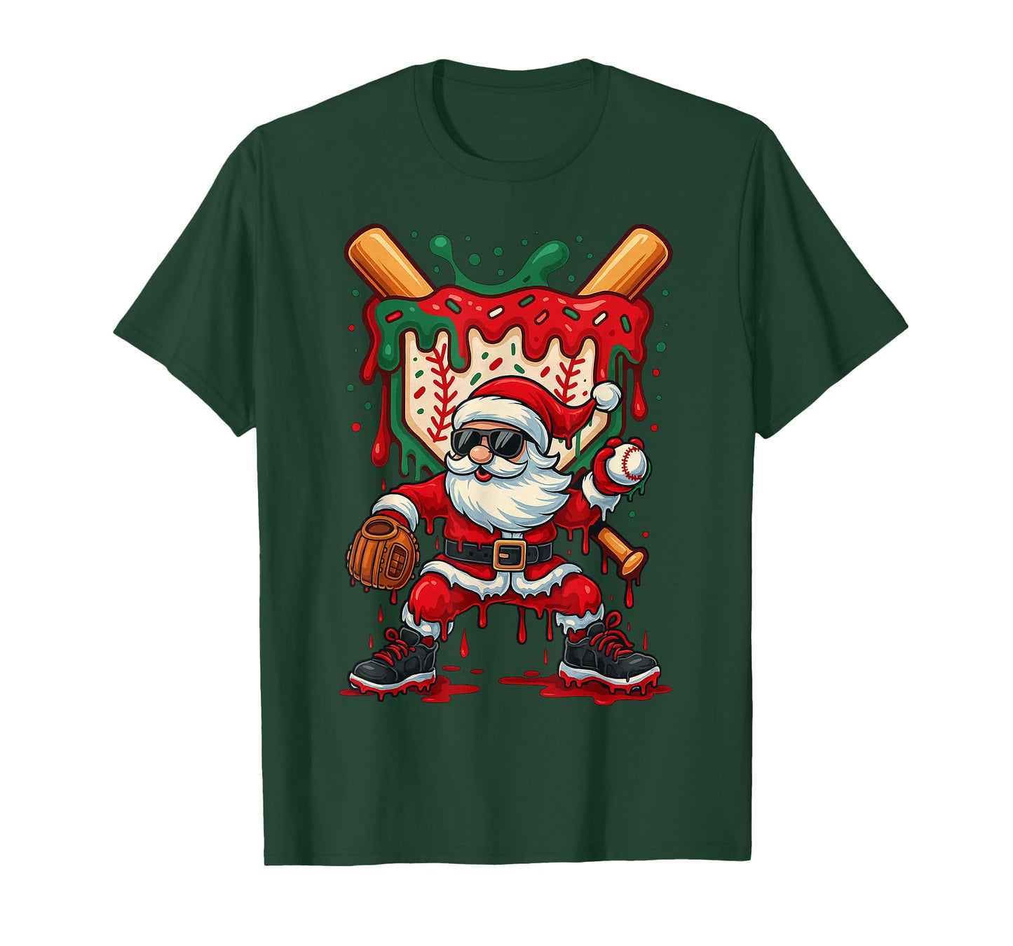 HUGvyn Santa Playing Baseball Ice Cream Drip Christmas Boys T-Shirt