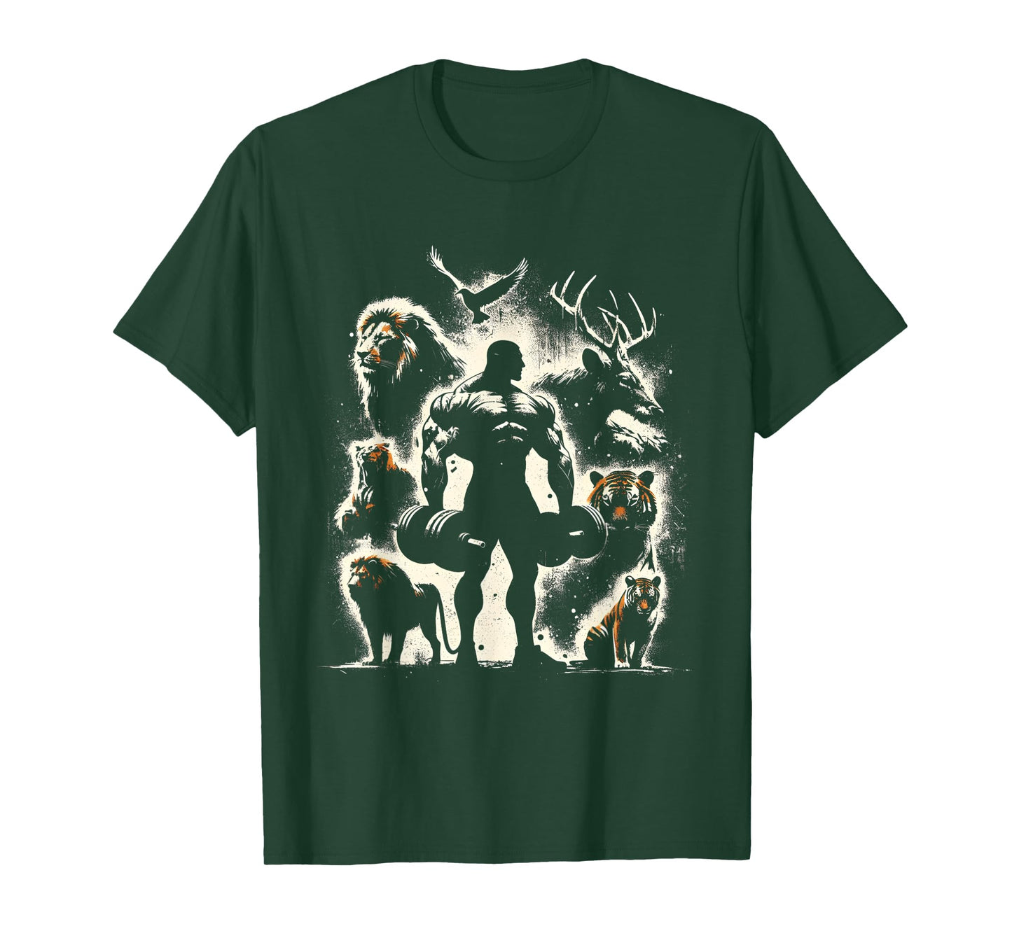 Body Builder Wild Animals Vintage Weightlifting Workout Gym T-Shirt