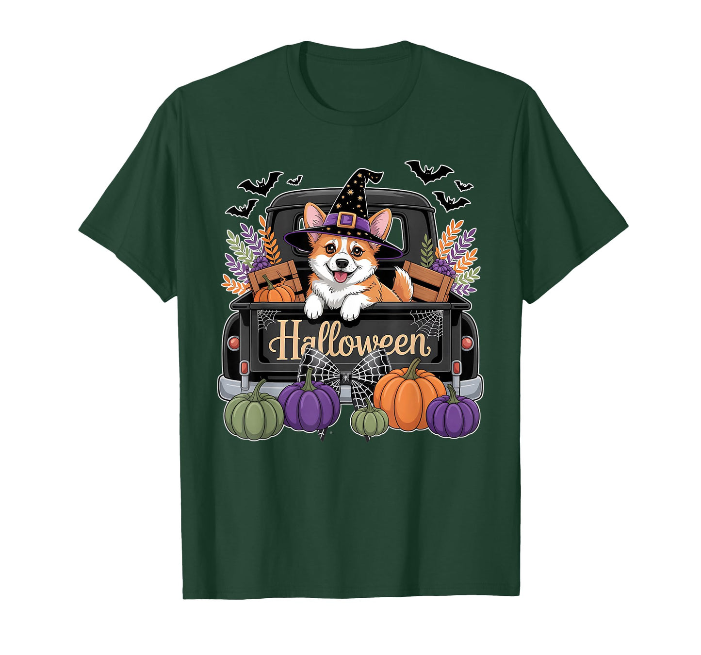 Funny Corgi Witch Hat Truck Pumpkin Dog Lovers Halloween T-Shirt