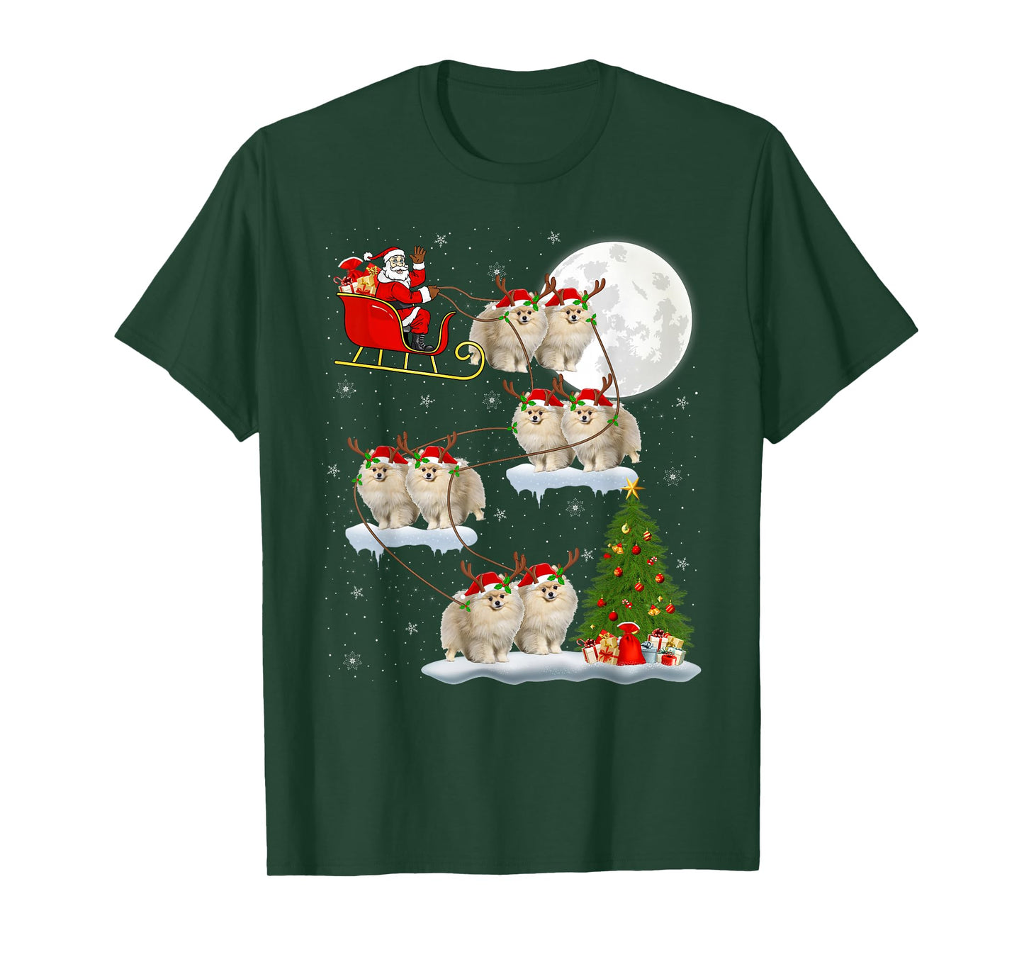 Pomeranian Dog Santa Sleigh Flying Funny Magical Christmas T-Shirt