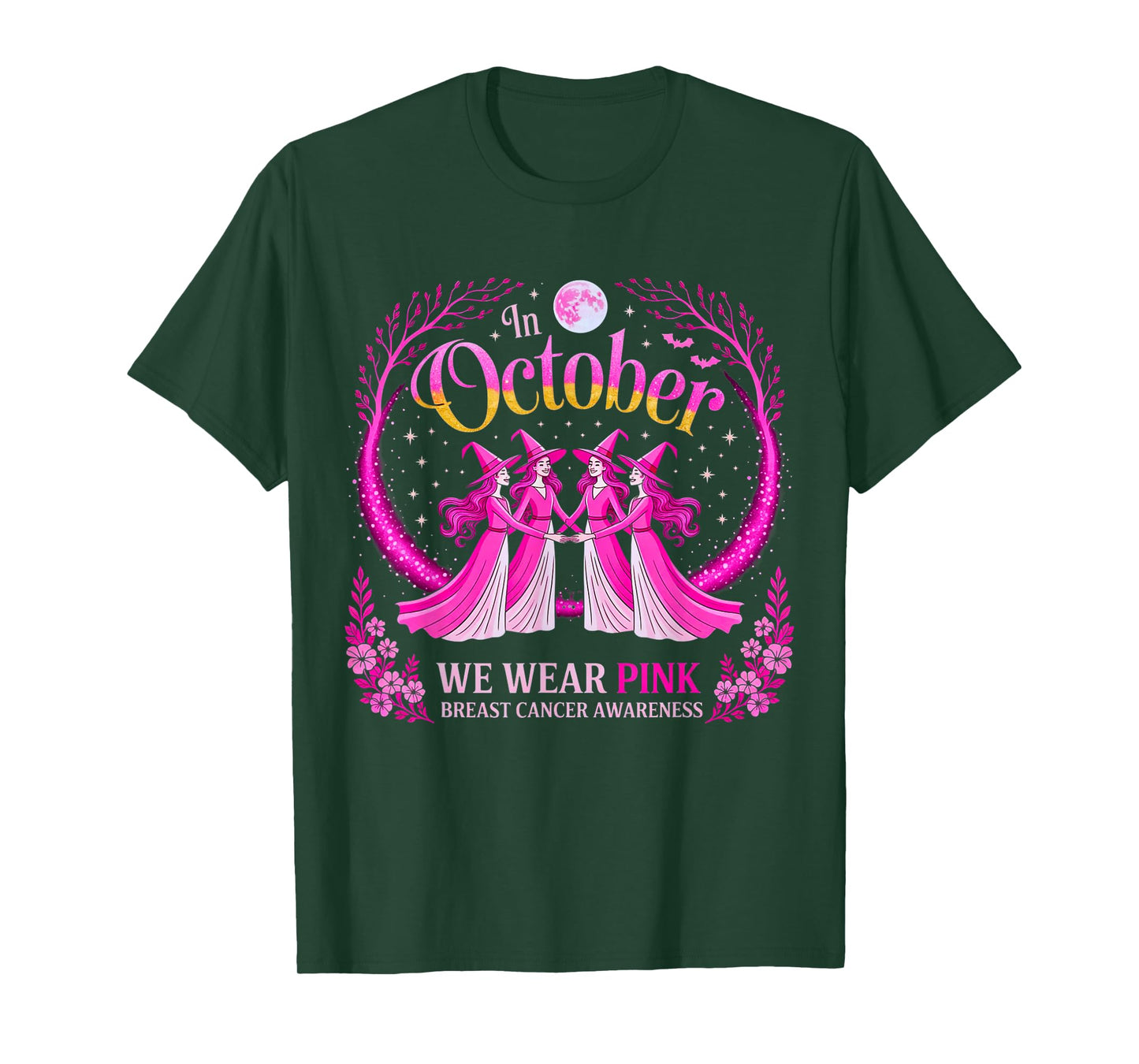 in October We Wear Pink Breast Cancer Awareness Halloween T-Shirt