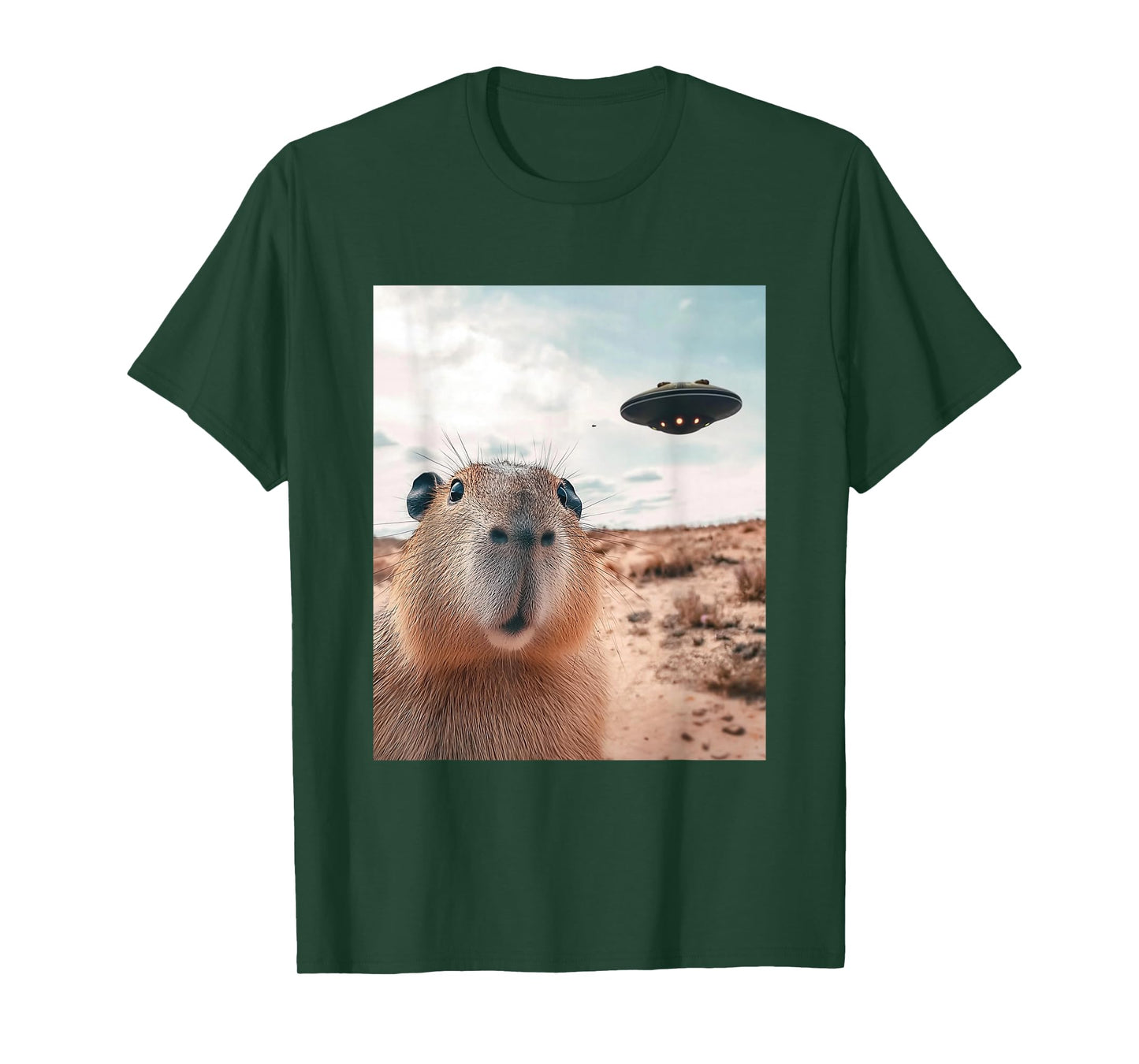 Capybara Selfie with UFOs Funny Graphic T-Shirt