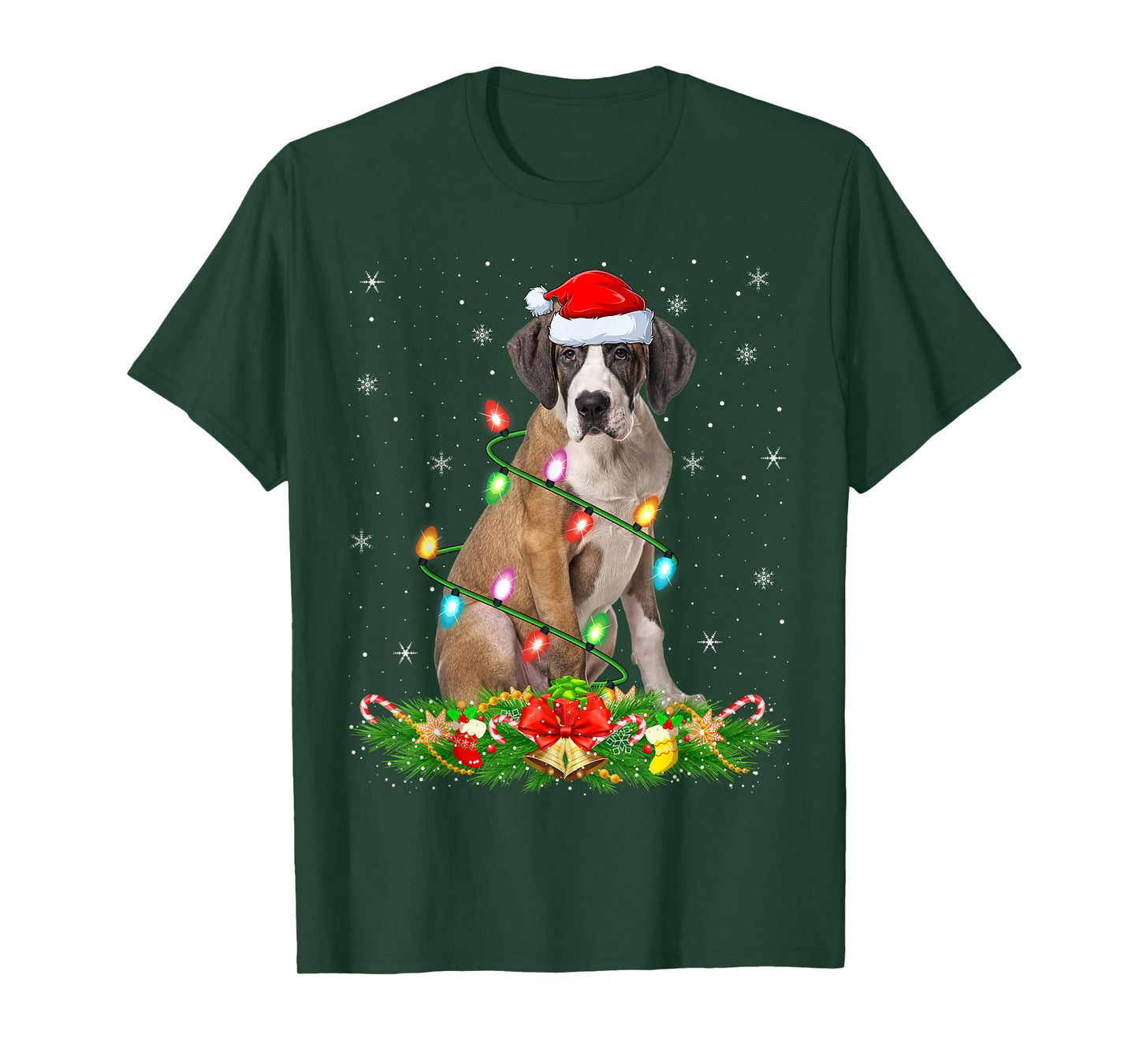 Great Dane Dog Christmas Lights Funny Santa Hat Xmas T-Shirt