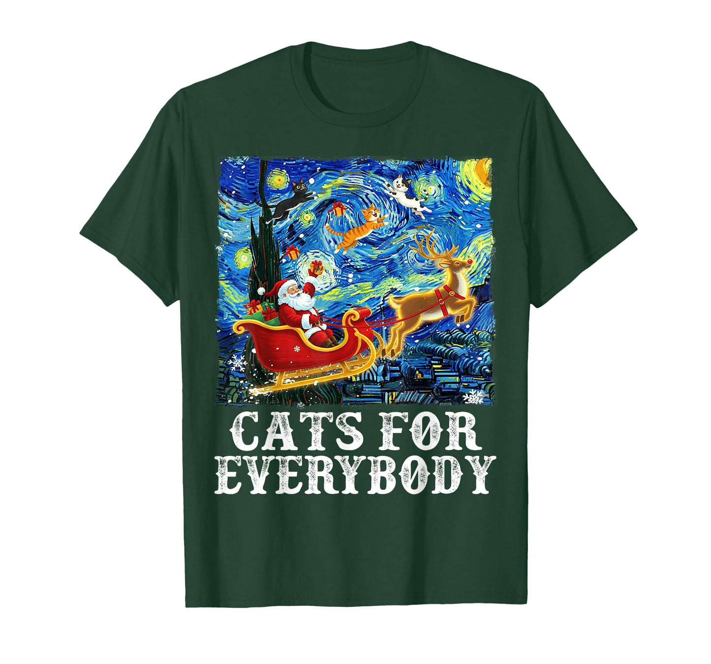 Christmas Cat for Everybody Santa Reindeer Starry Night Xmas T-Shirt