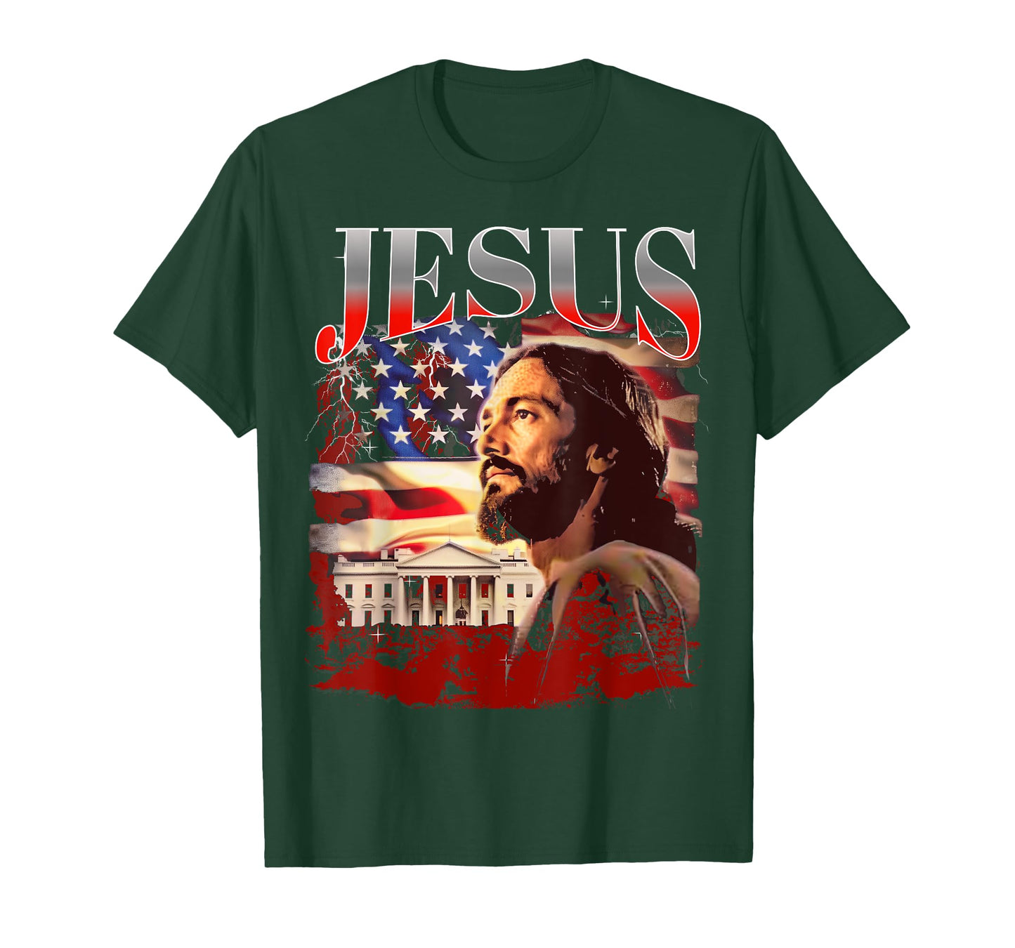 Jesus USA America Patriot Meme 90s Bootleg Rap Merch Style T-Shirt