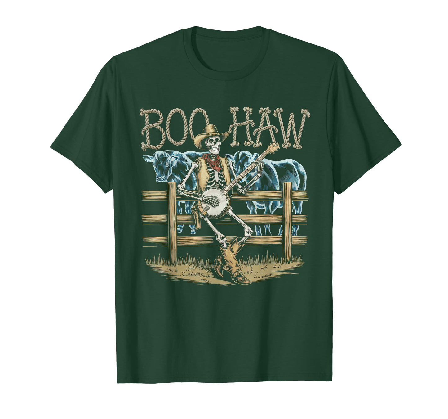 Halloween Costume Boo Haw Witch Skeleton Scary Rodeo Western T-Shirt