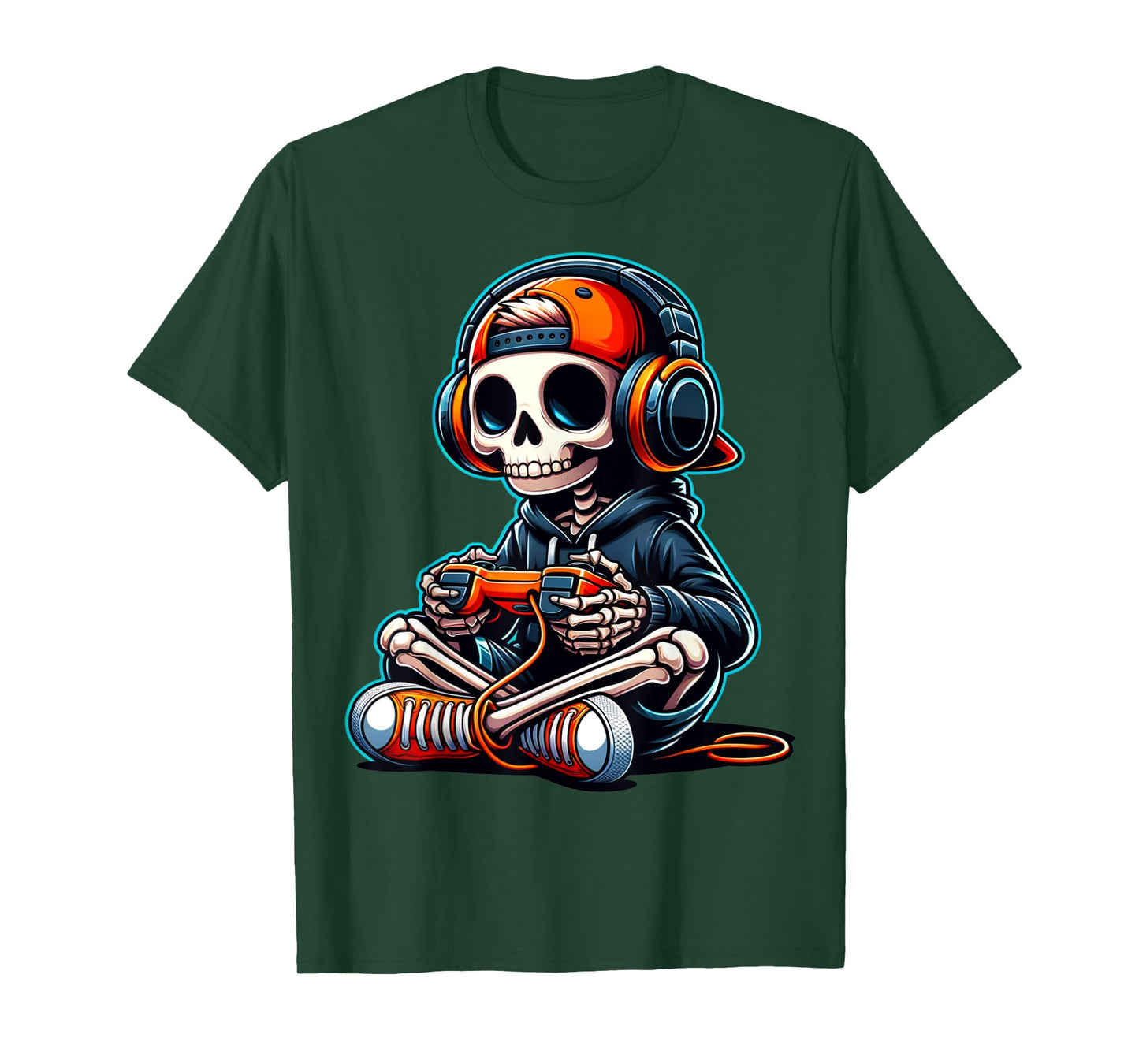 Funny Skeleton Playing Video Game Halloween Shirt Boys Gamer T-Shirt