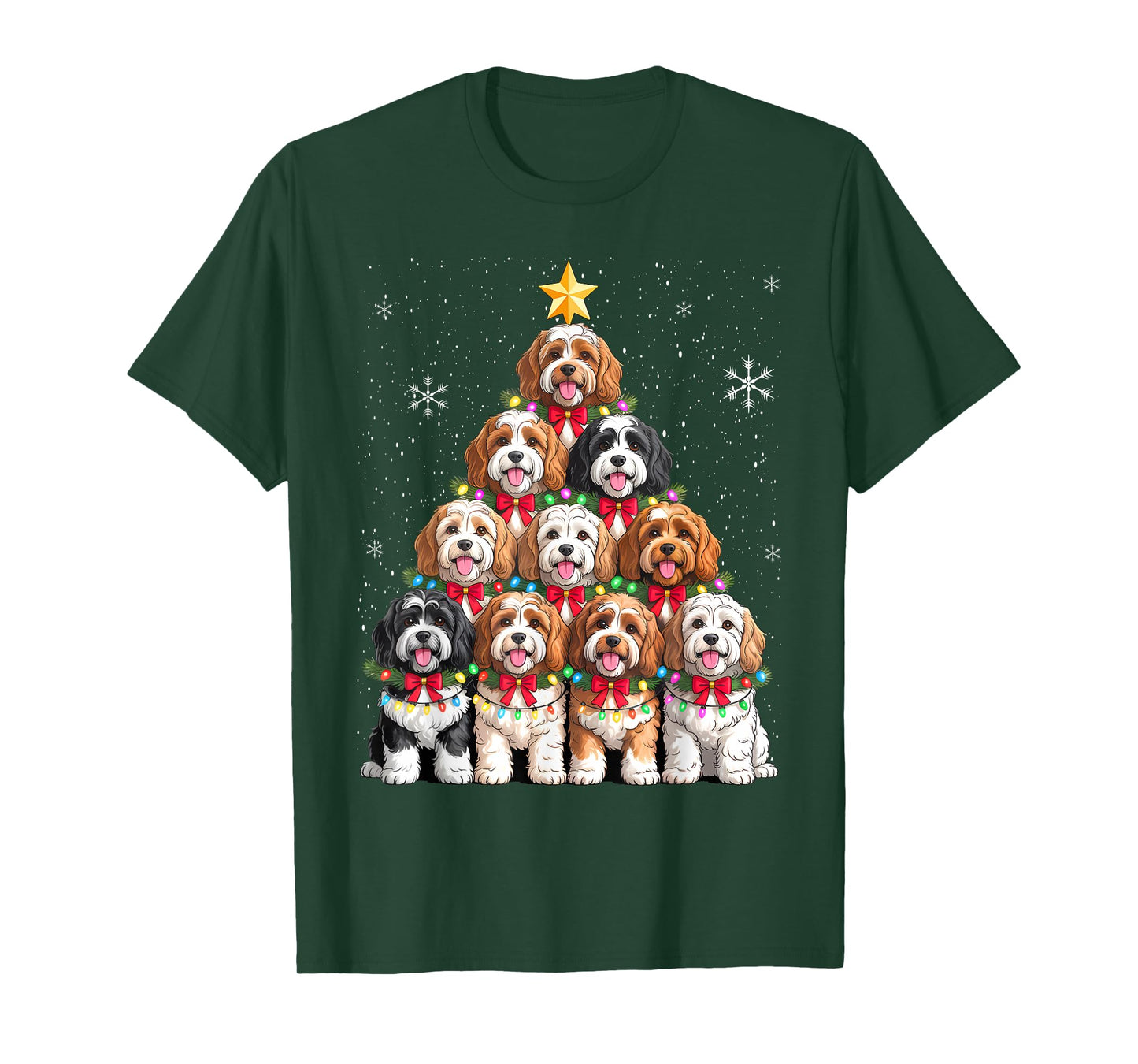 Christmas Tree Santa Cavapoo Lights T-Shirt