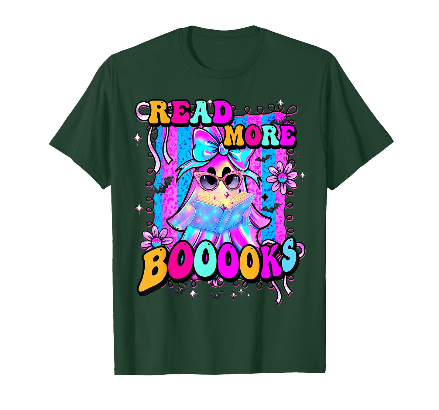 Booooks Cute Ghost Read More Books Funny Teacher Halloween T-Shirt