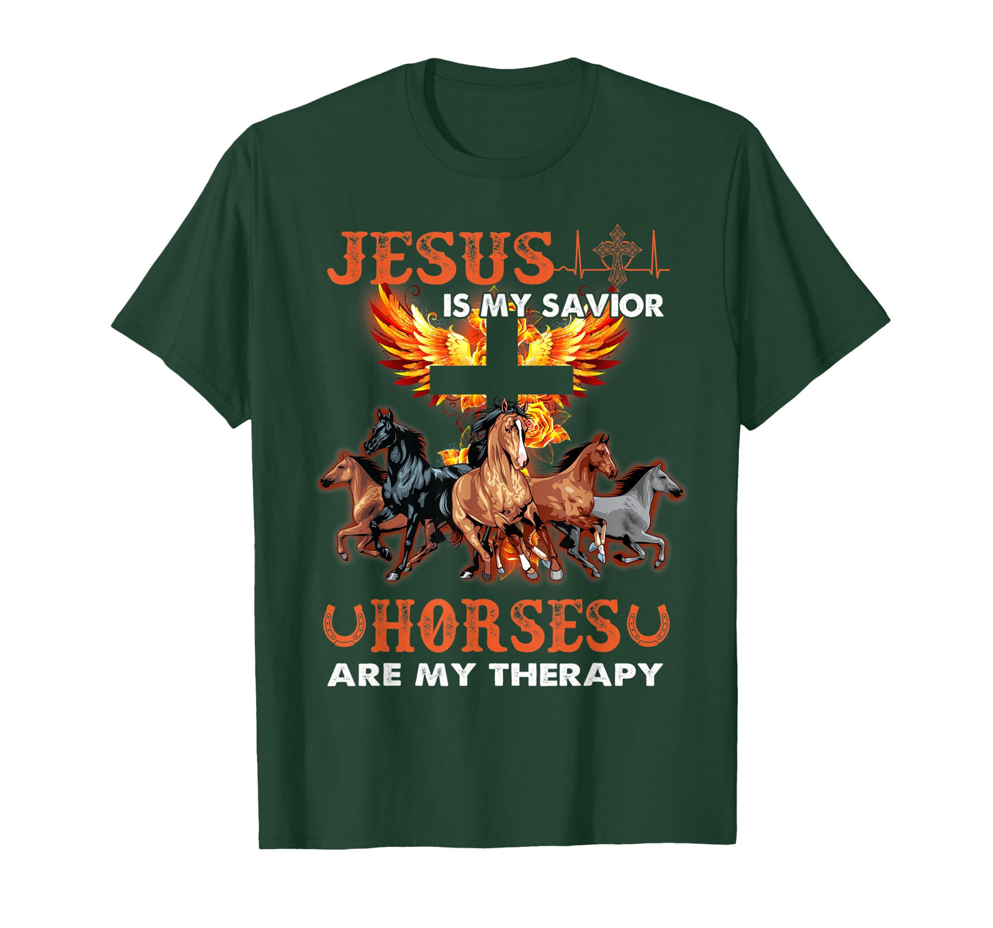 Jesus Is My Savior Horses Are My Therapy Christian T-Shirt