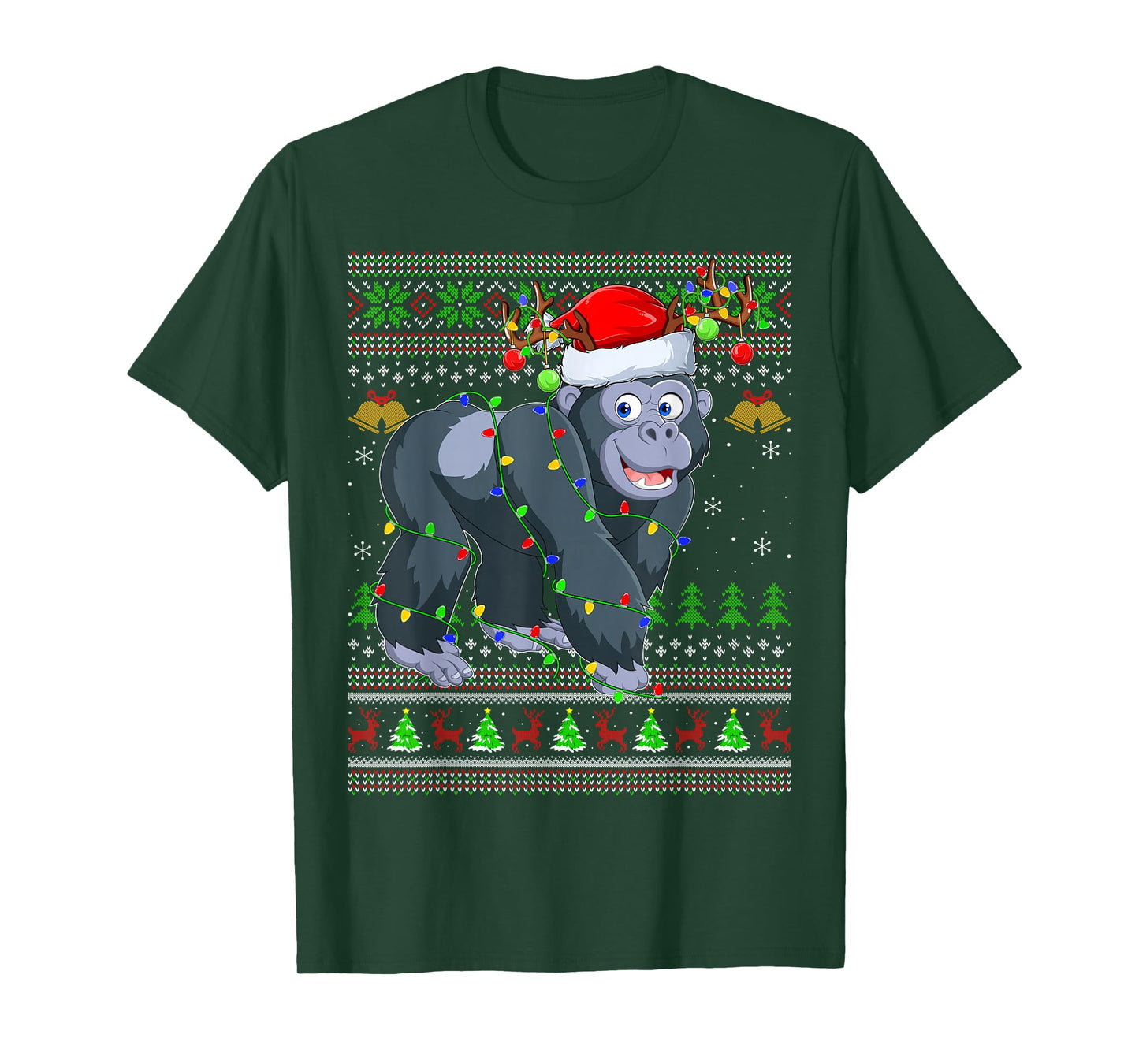 Gorilla Ugly Christmas Sweaters Holiday Santa Cute Xmas T-Shirt