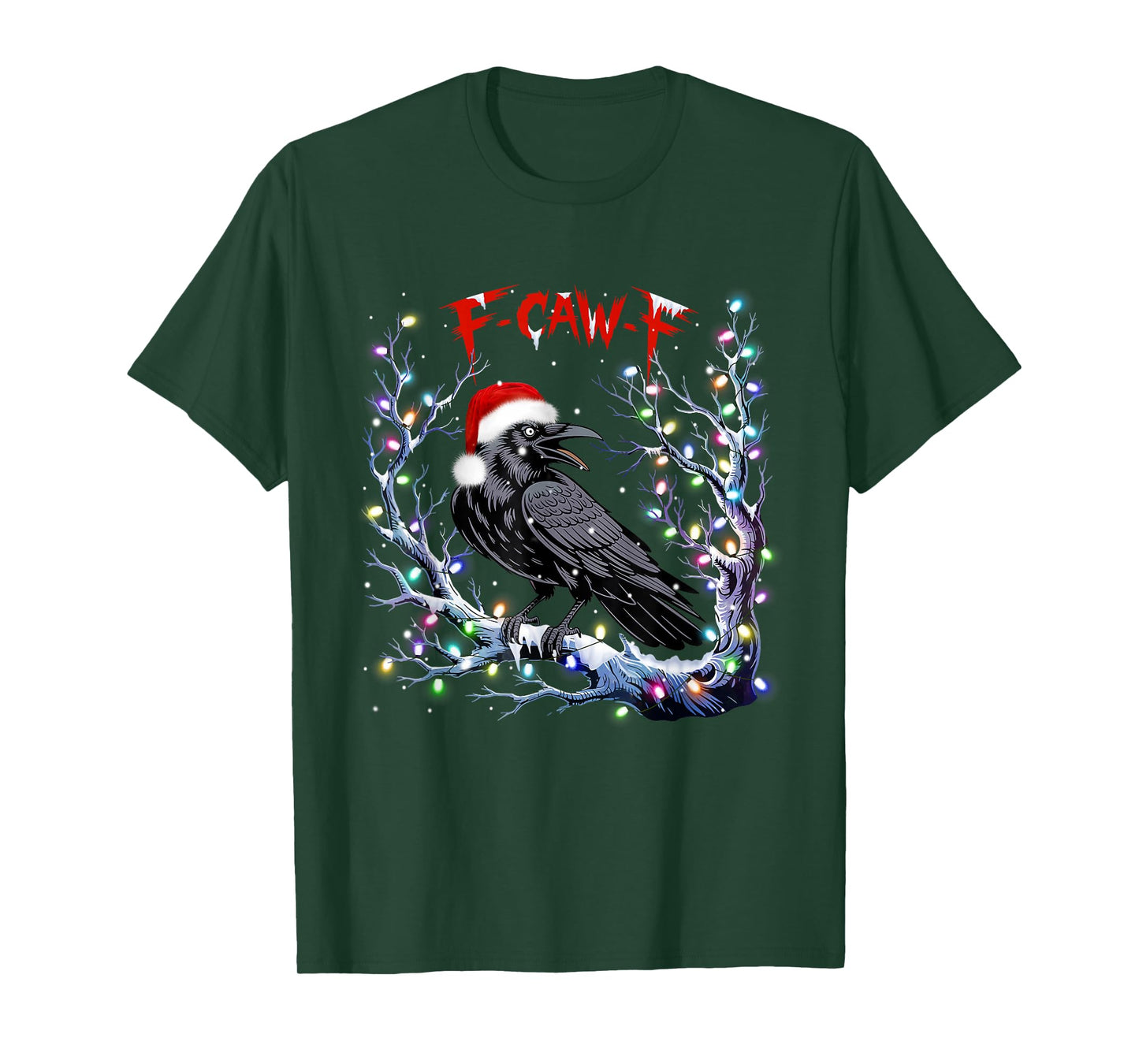 Black Crow F-Caw-F Christmas Lights Santa Funny Retro T-Shirt