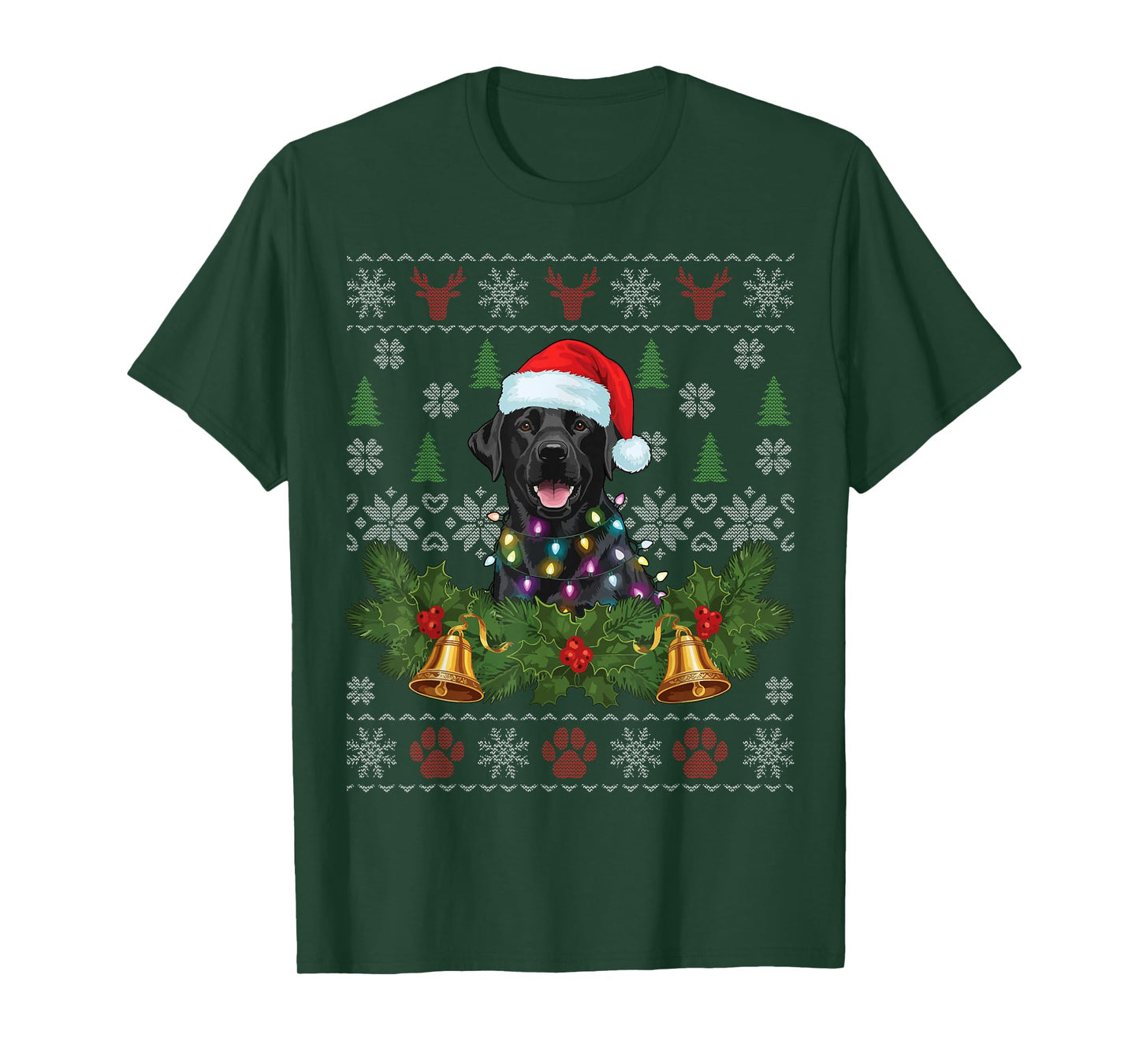 Black Labrador Santa Happy Christmas Funny Ugly Christmas T-Shirt