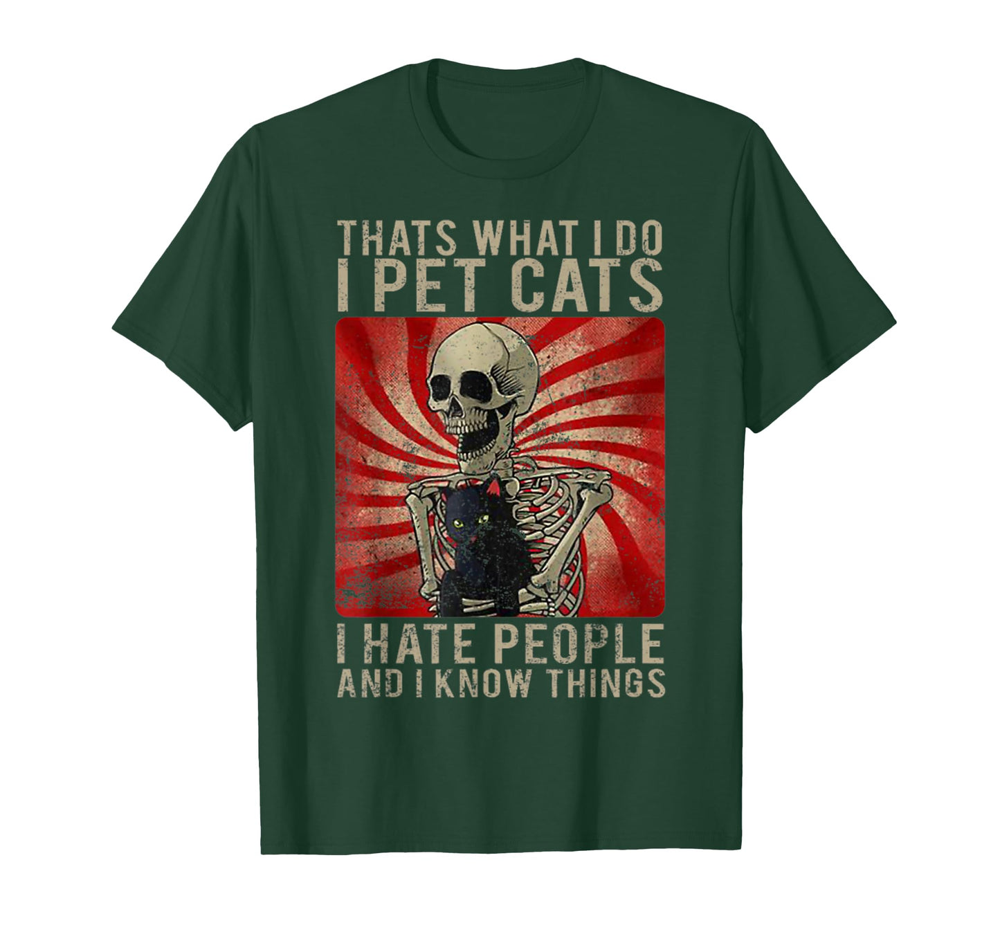 Vintage What I Do I Pet Cats I Hate People Black Cat Skull Men Women T-Shirt