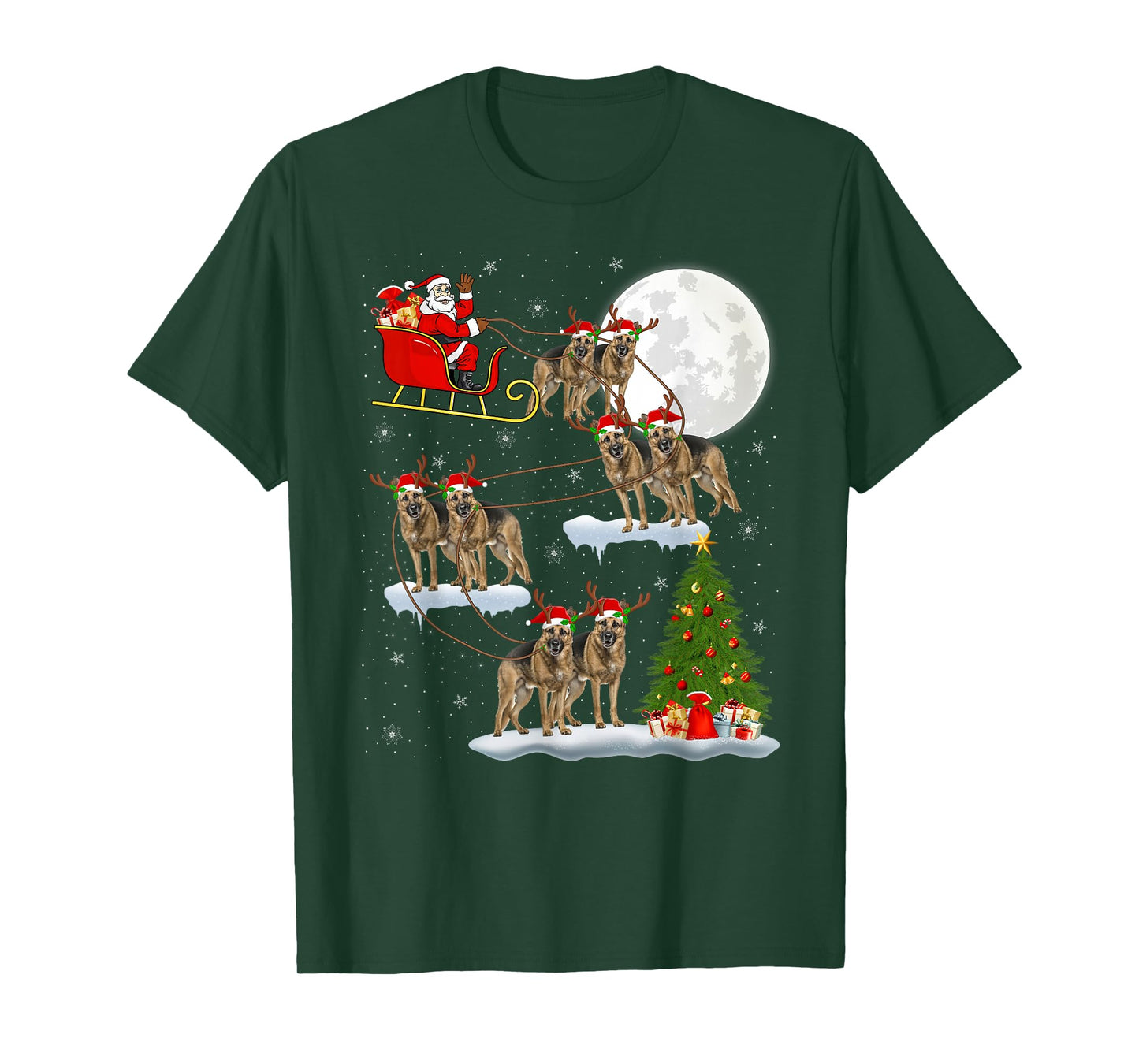German Shepherd Dog Santa Sleigh Flying Funny Christmas T-Shirt